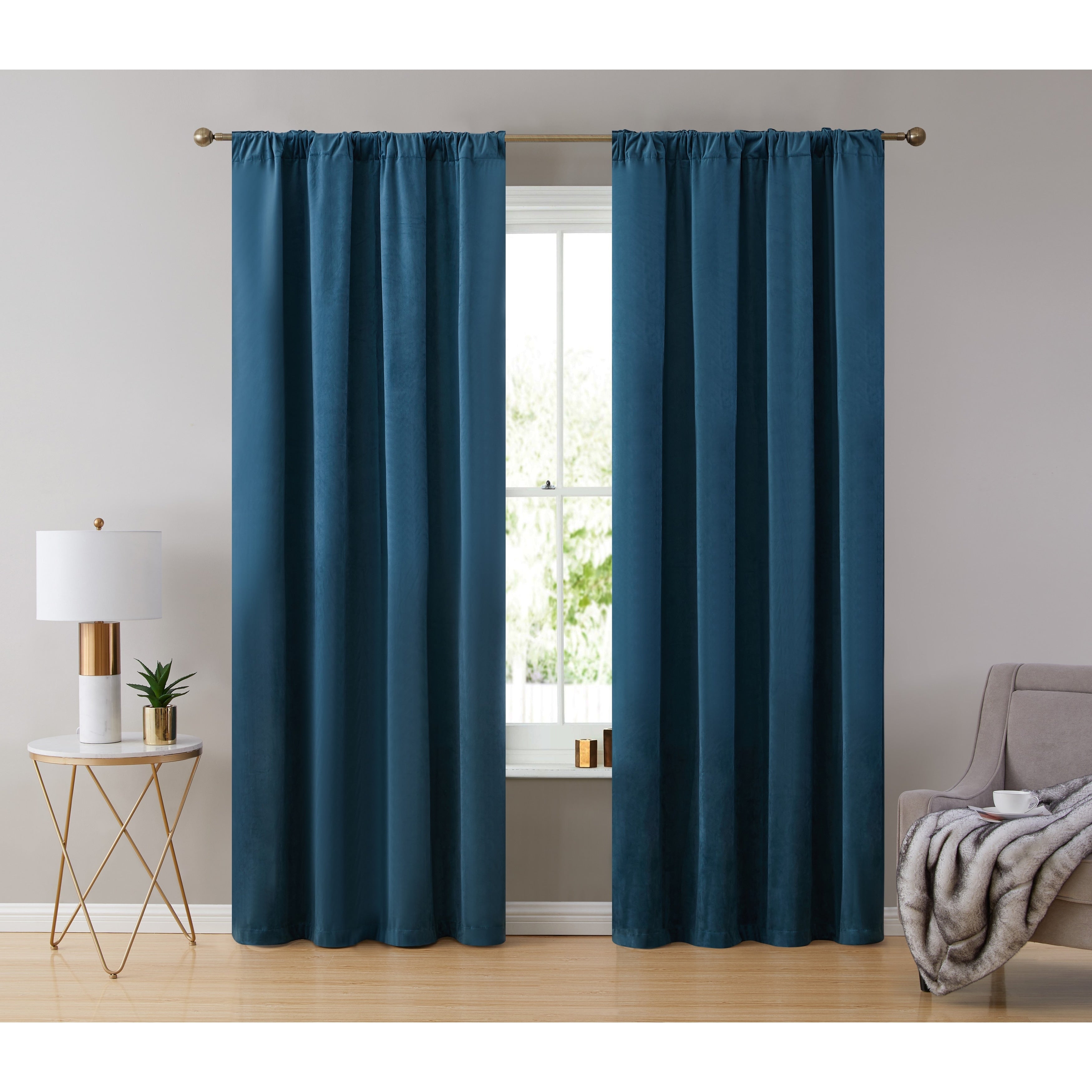 HLC.me Lopez Velvet Back Tab Rod Pocket Window Treatment Curtain Panels Bedroom & Living Room - Set of 2