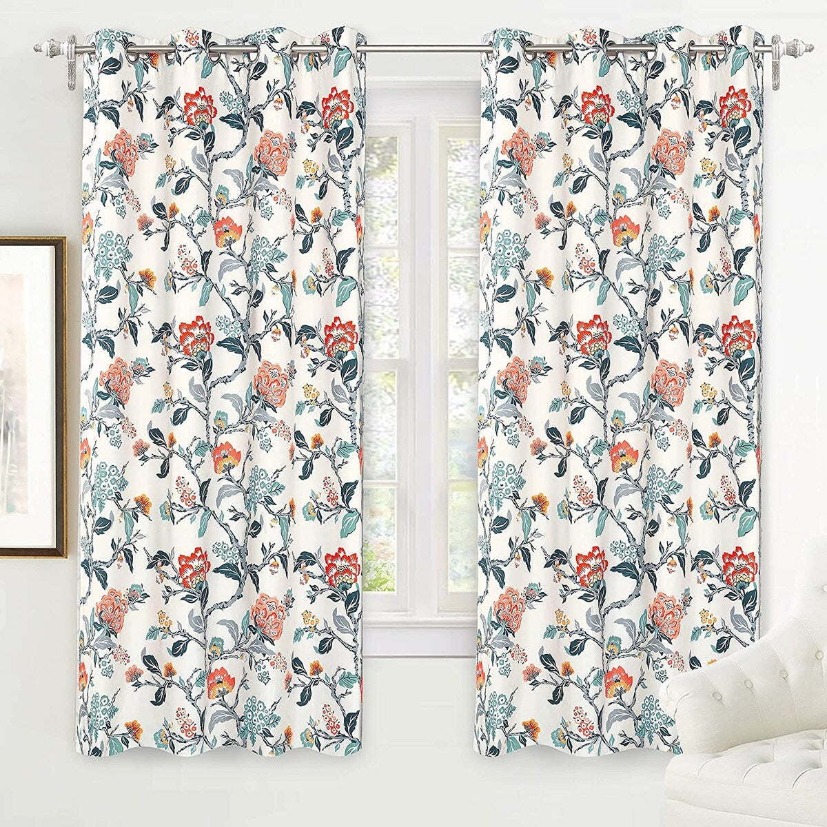 DriftAway Ada Floral Botanical Print Flower Leaf Lined Blackout Window Curtains