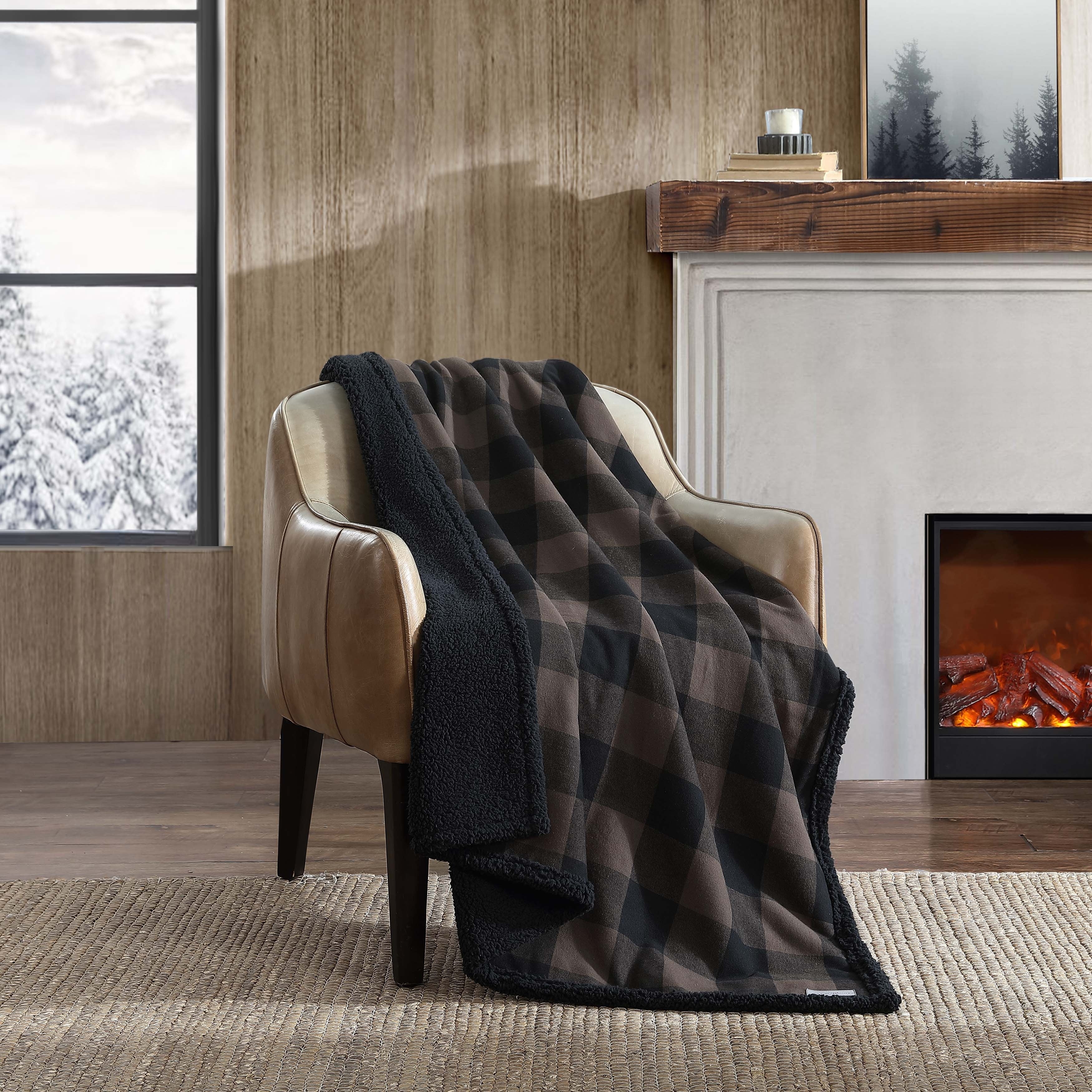 Eddie Bauer Cotton Flannel/Shearling Reverse Throw Blanket