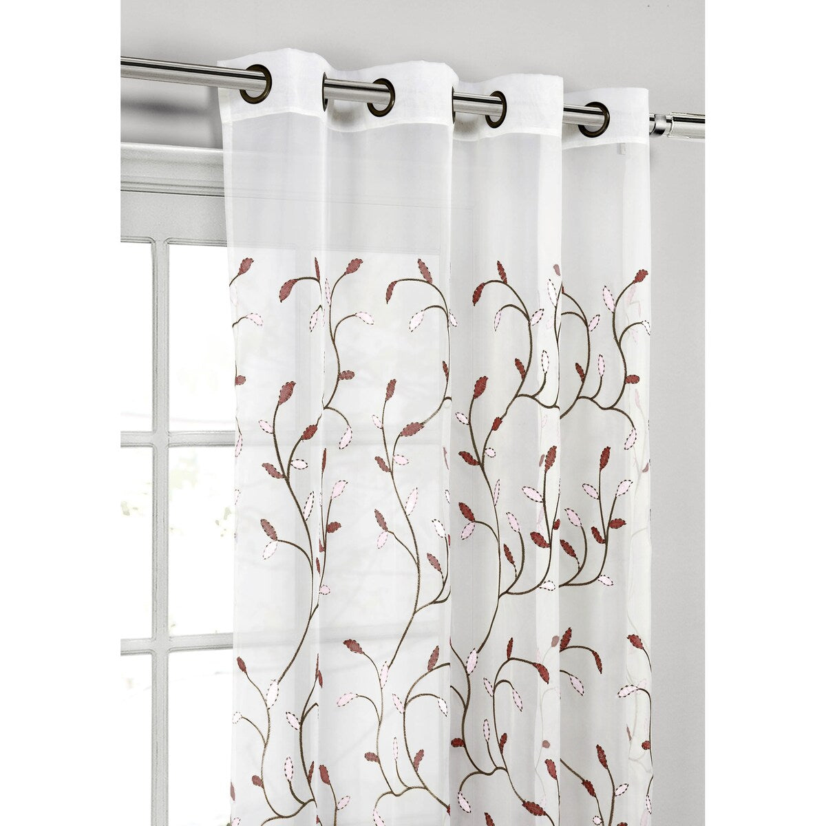 Wavy Leaves Embroidered Sheer Extra Wide Window Curtain (Single Panel)