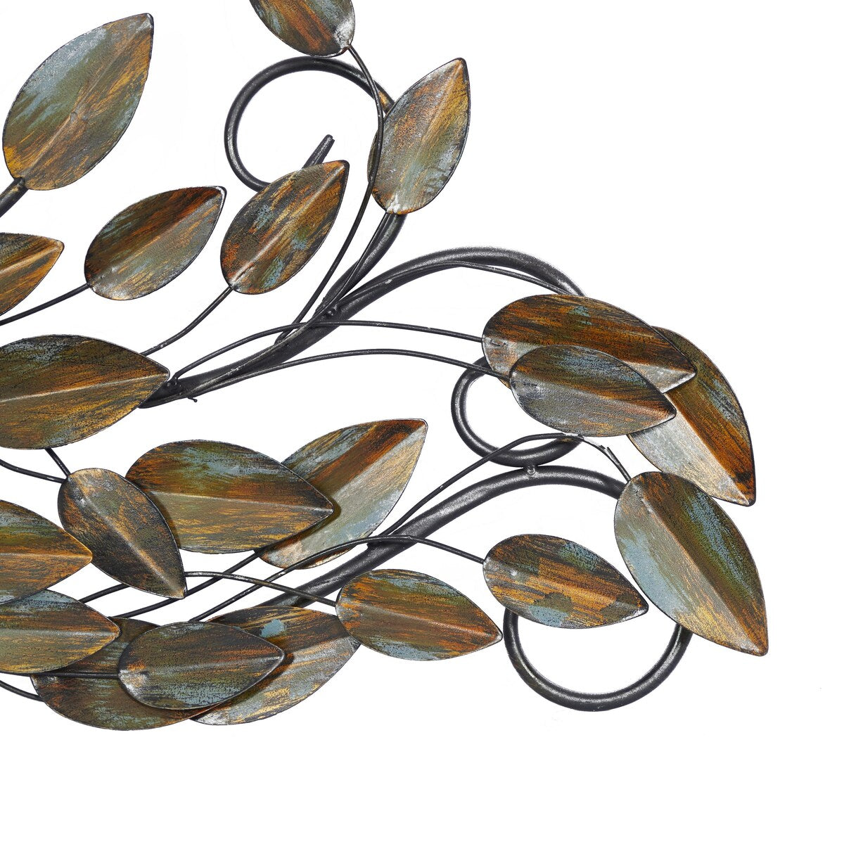 Metal Leaf Long Scrolled Home Wall Decor with Weathered Patina Accents - Brown - Roche River Decor