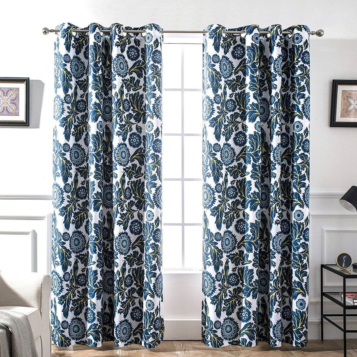 Porch & Den Eyres Floral and Bird Thermal Lined Blackout Curtain Panel Pair