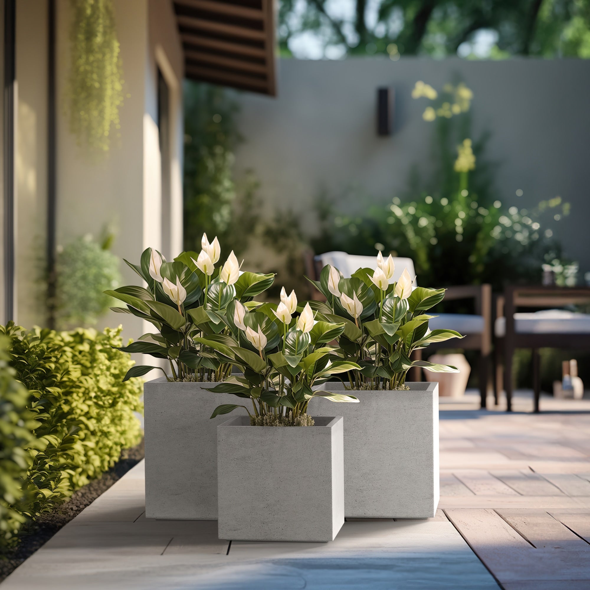 Tall Concrete Square Plant boxes / Large Indoor and Outdoor flower Planters