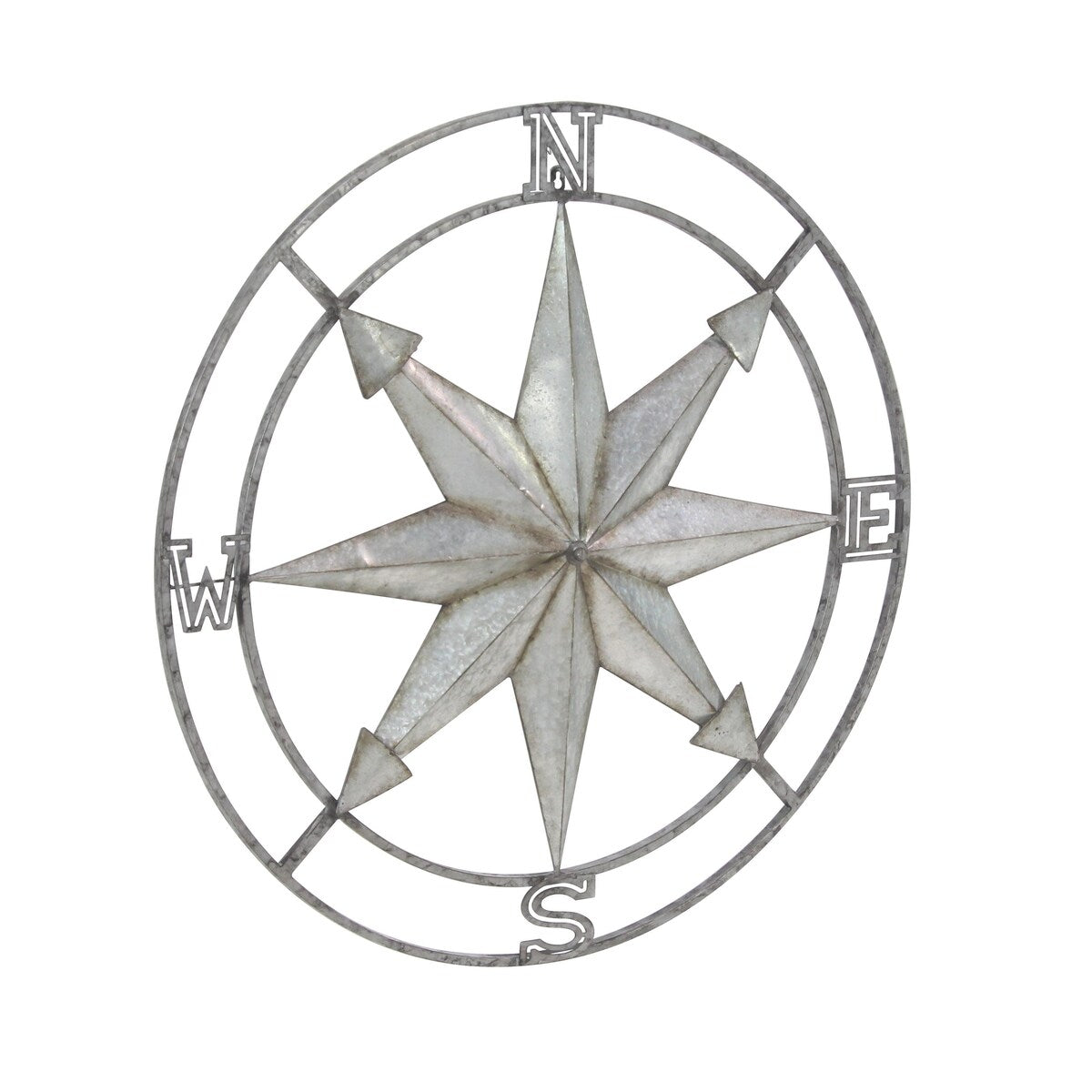 Metal Compass Home Wall Decor with Distressed Copper Like Finish - Silver - Roche River Decor