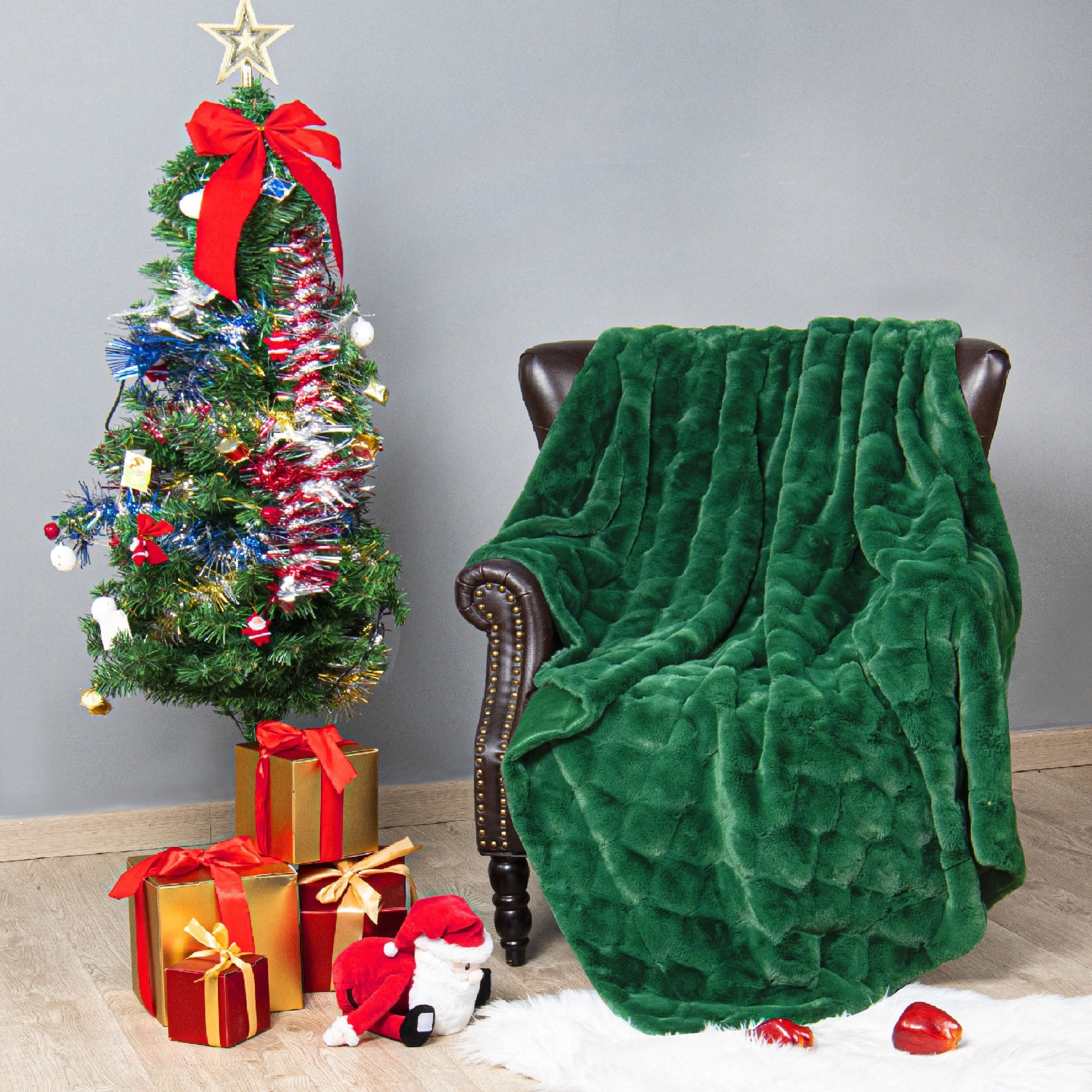 Christmas jacquard imitative rabbit fauxfur throw 50x60