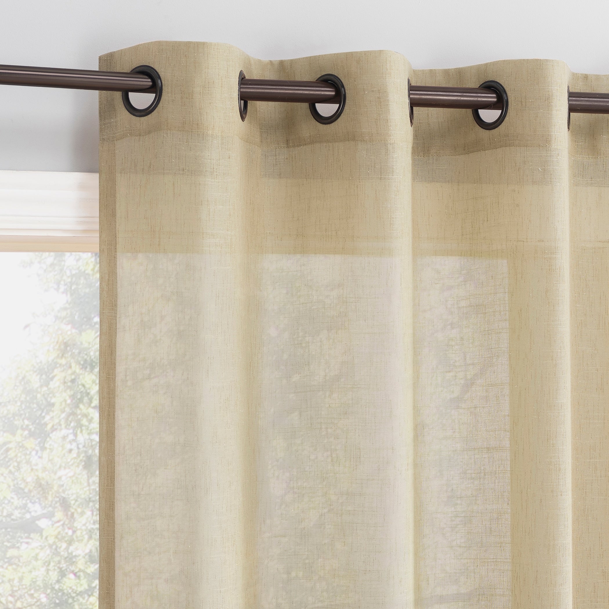 Archaeo Slub Textured Linen Blend Black Grommet Top Curtain, Single Panel