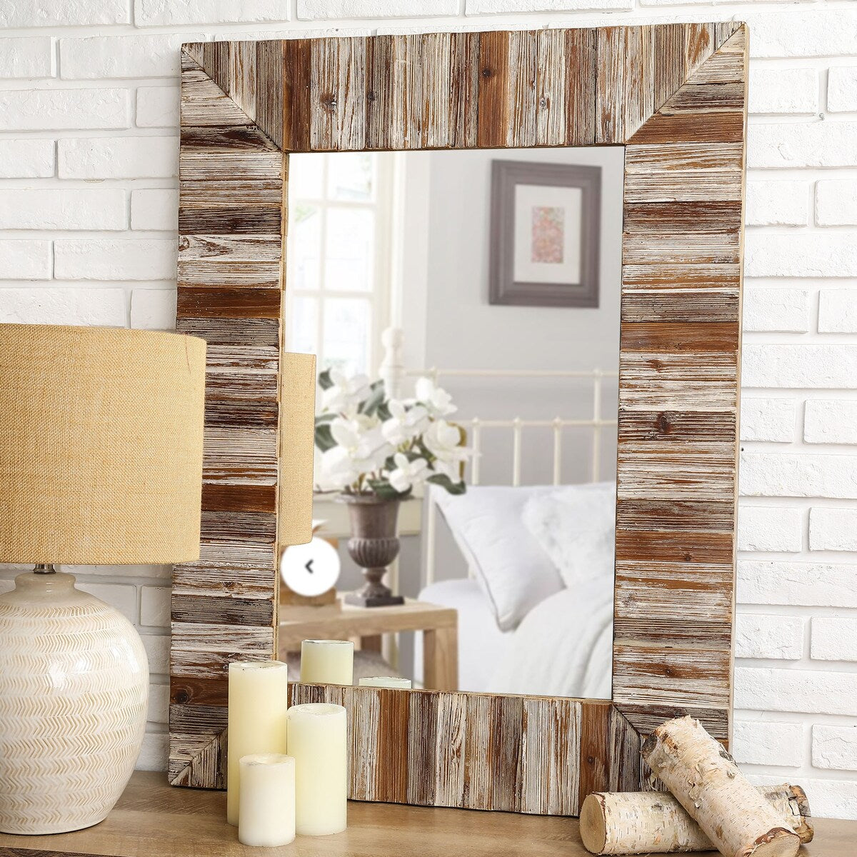 Glitzhome 40× 30 Farmhouse Rectangle Wooden Frame Wall Mirror Bathroom-vanity Drawing Room Decor - 29.9 X 39.7