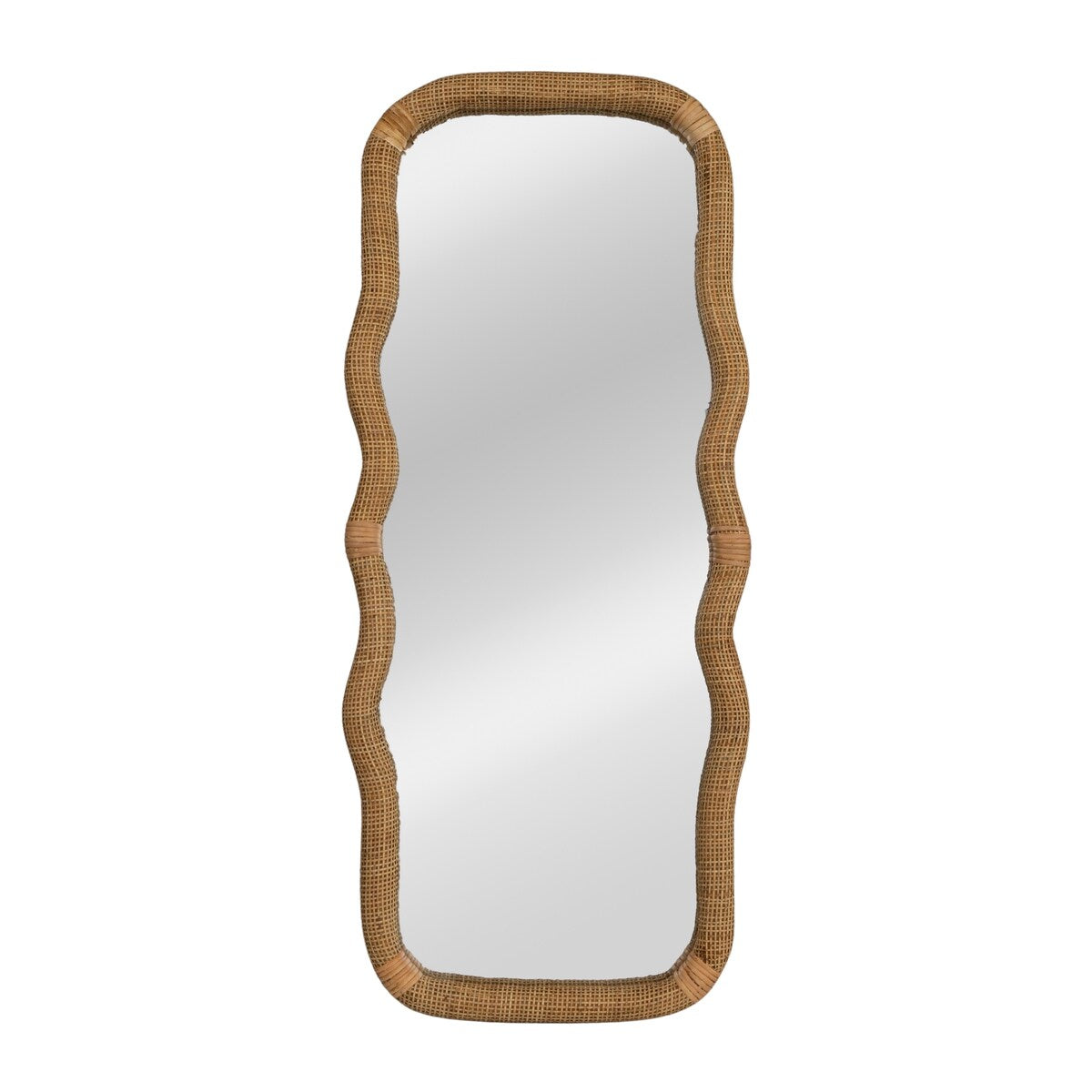 Wood and Rattan Wavy Mirror