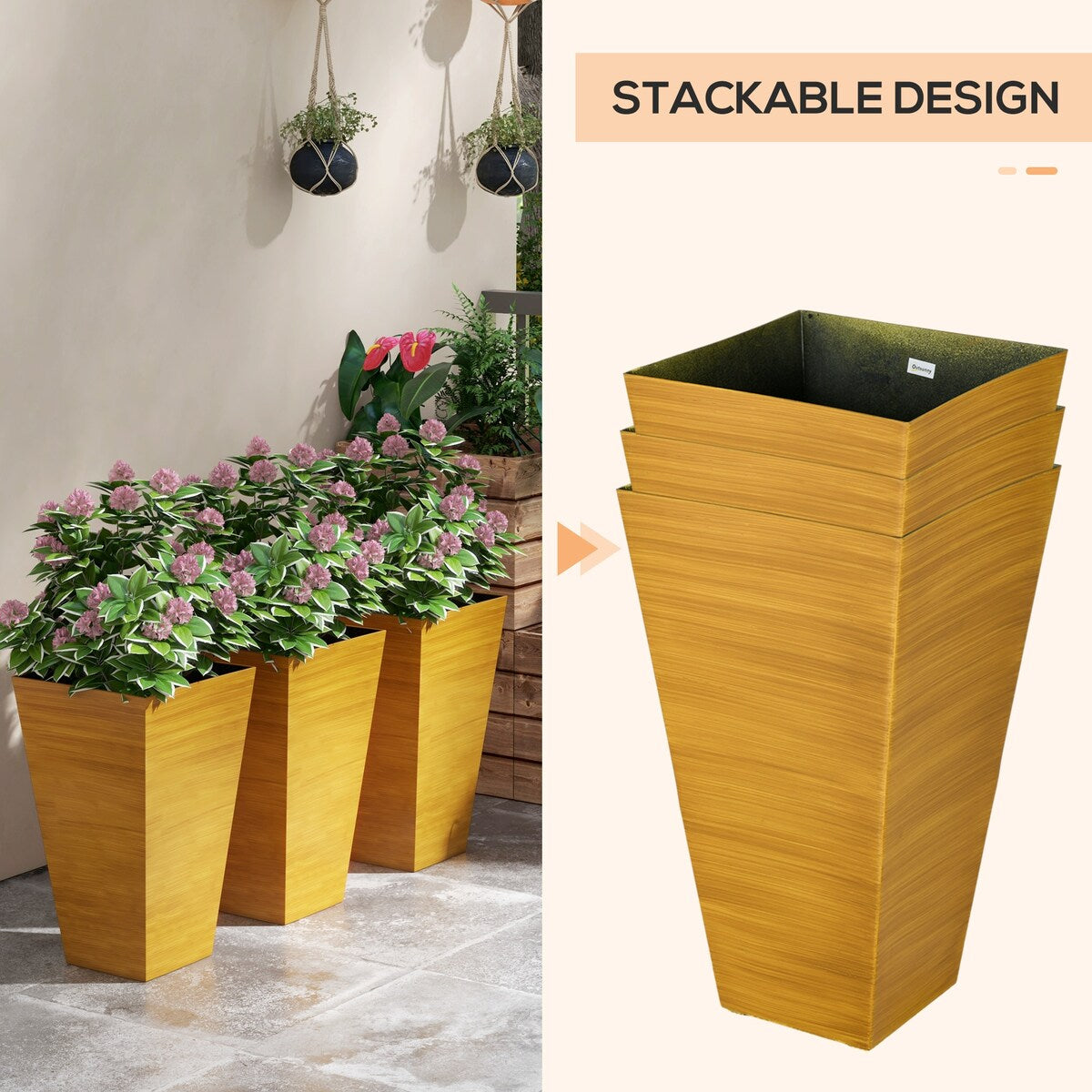 28 Tall Outdoor Planters with Drainage Holes and Plug (Set of 3)