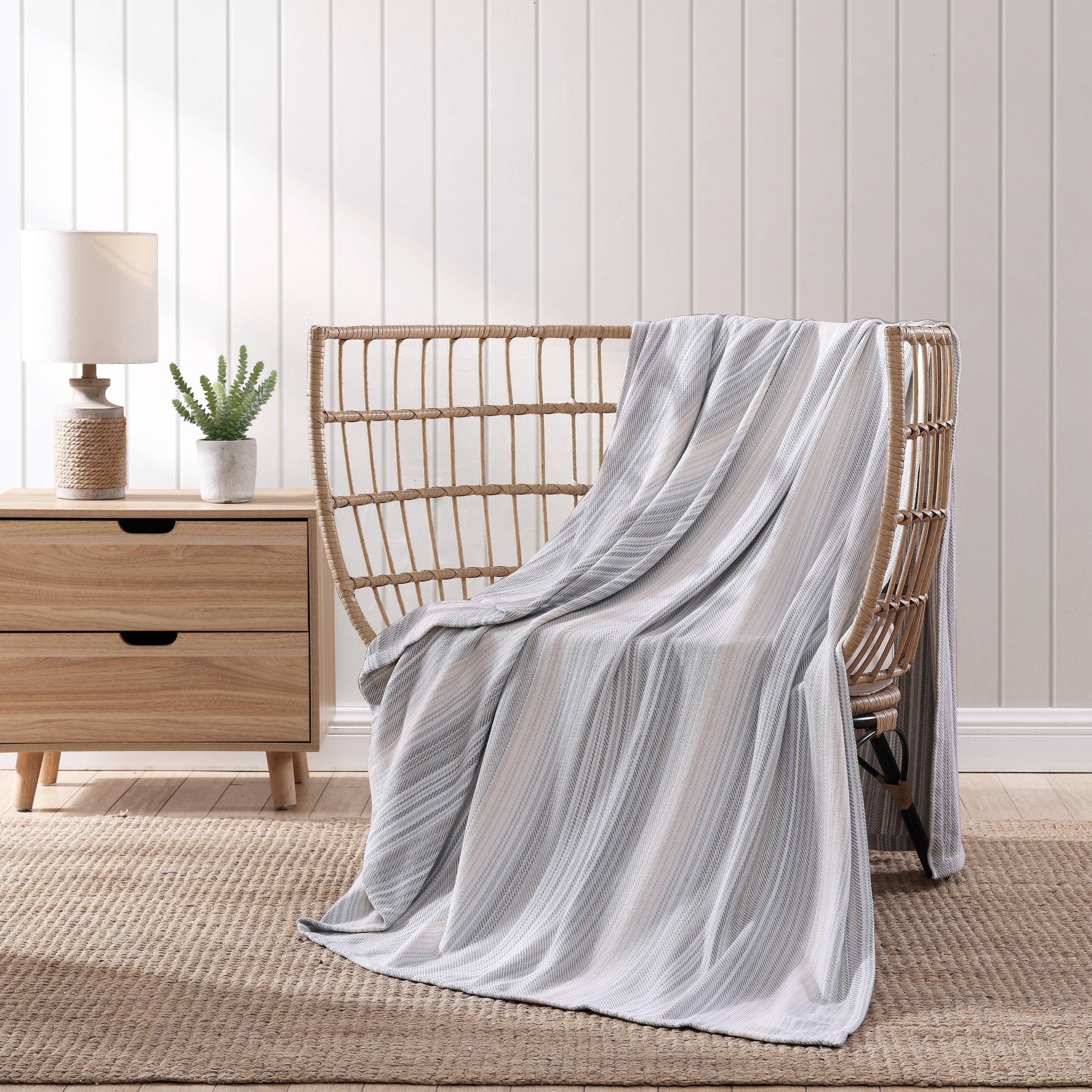 Tommy Bahama Sandy Shore Stripe Cotton Woven Reversible Blanket