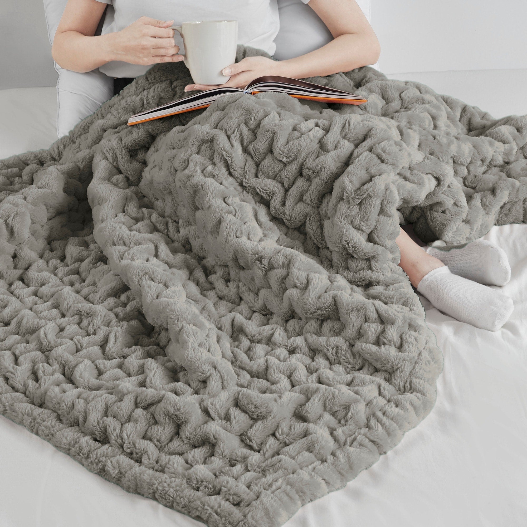 Madison Park Ruched Fur Throw