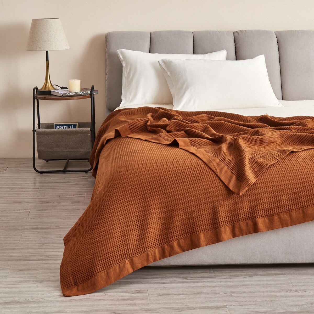 Luxurious 100% Cotton Soft Waffle Weave Knit Blanket