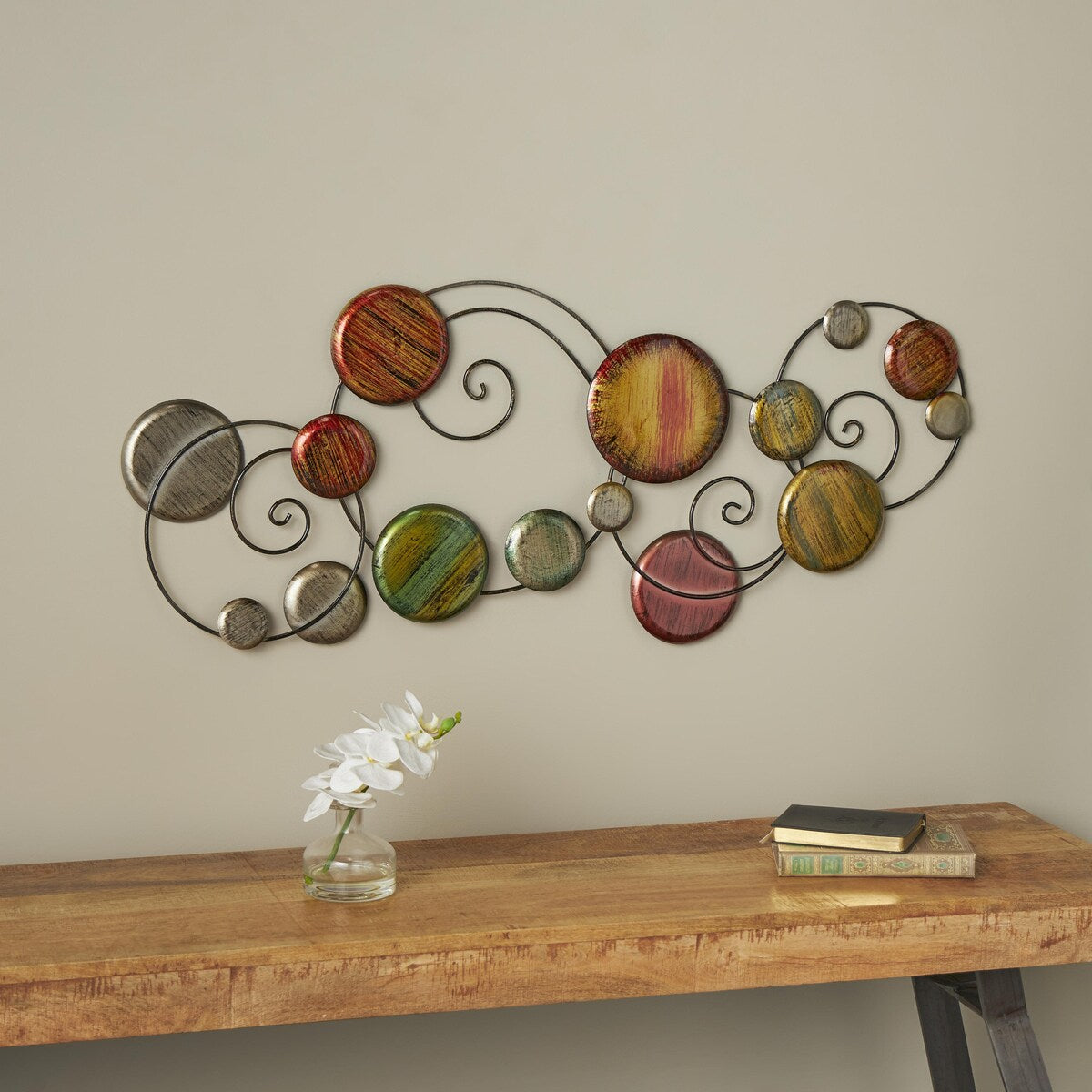 Metal Plate Embossed Home Wall Decor with Scroll Frame - Multi Colored - Roche River Decor