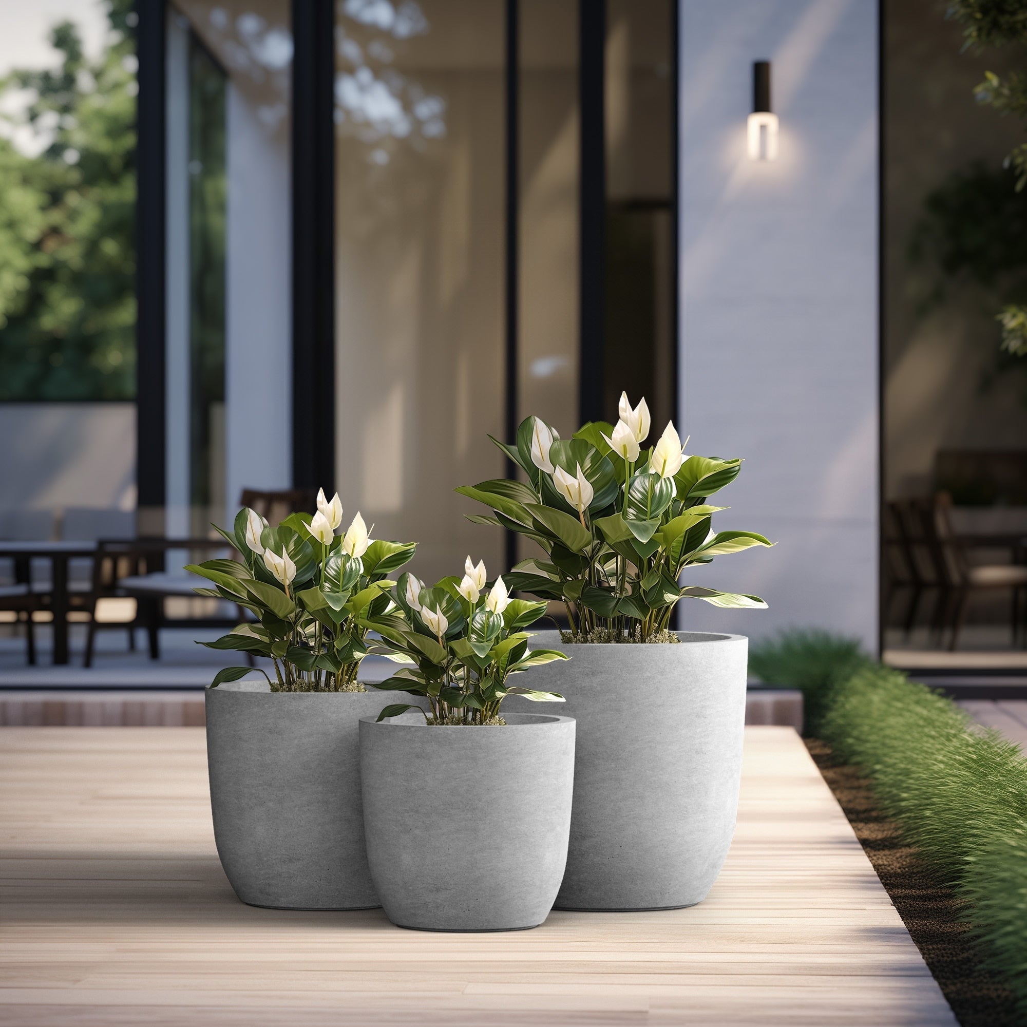 Tall Concrete Round Plant Pots / Large Indoor and Outdoor flower Planters