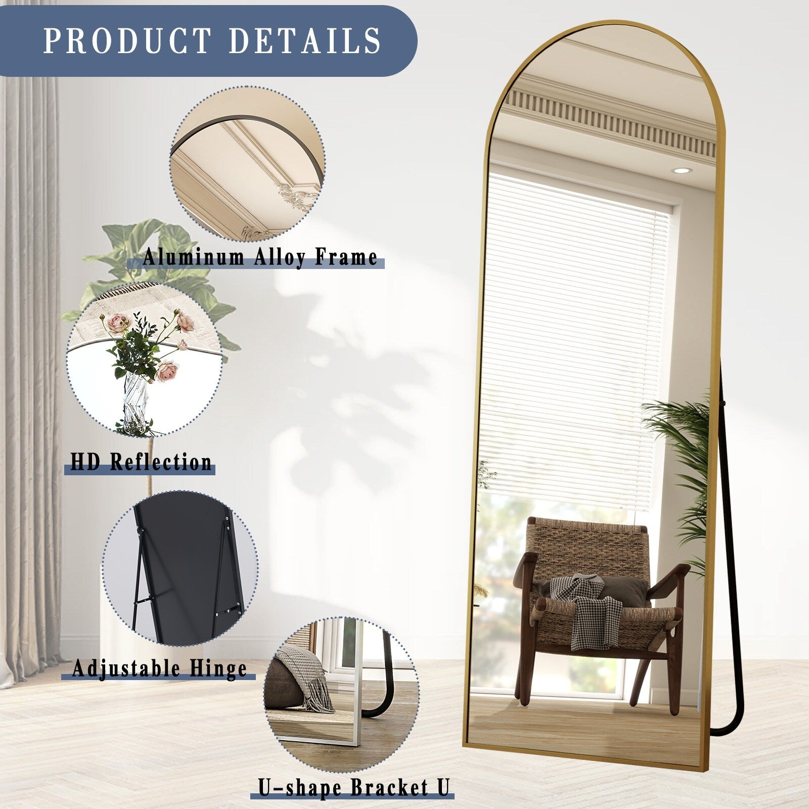 Metal Arch Full Length Mirror Floor Mirror Wall-Mounted