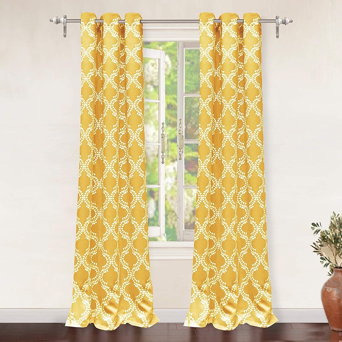 DriftAway Julianna Geometric Printed Thermal Insulated Blackout Grommet Window Curtain Panel Pair