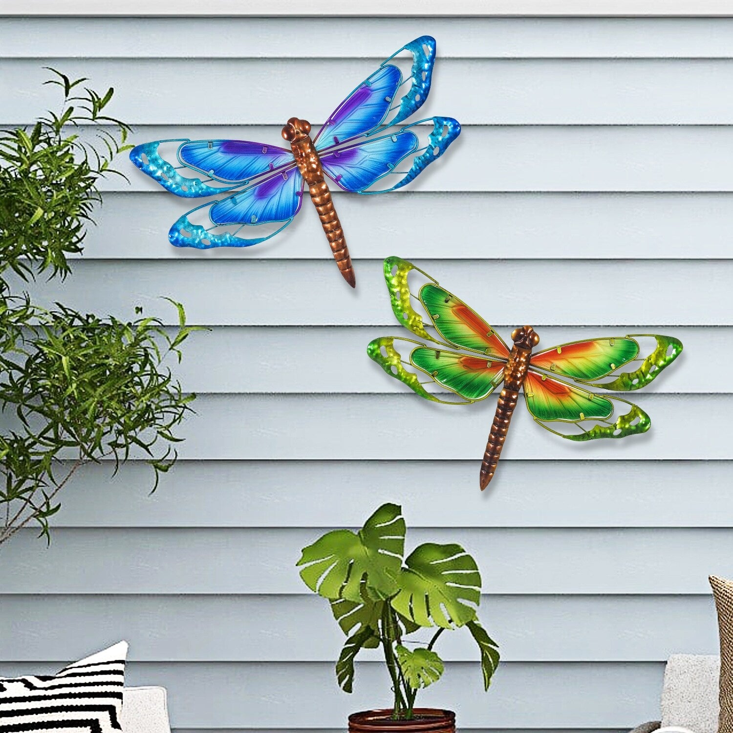 Adeco Set of 2 Metal Dragonfly Wall Decor Sculptures