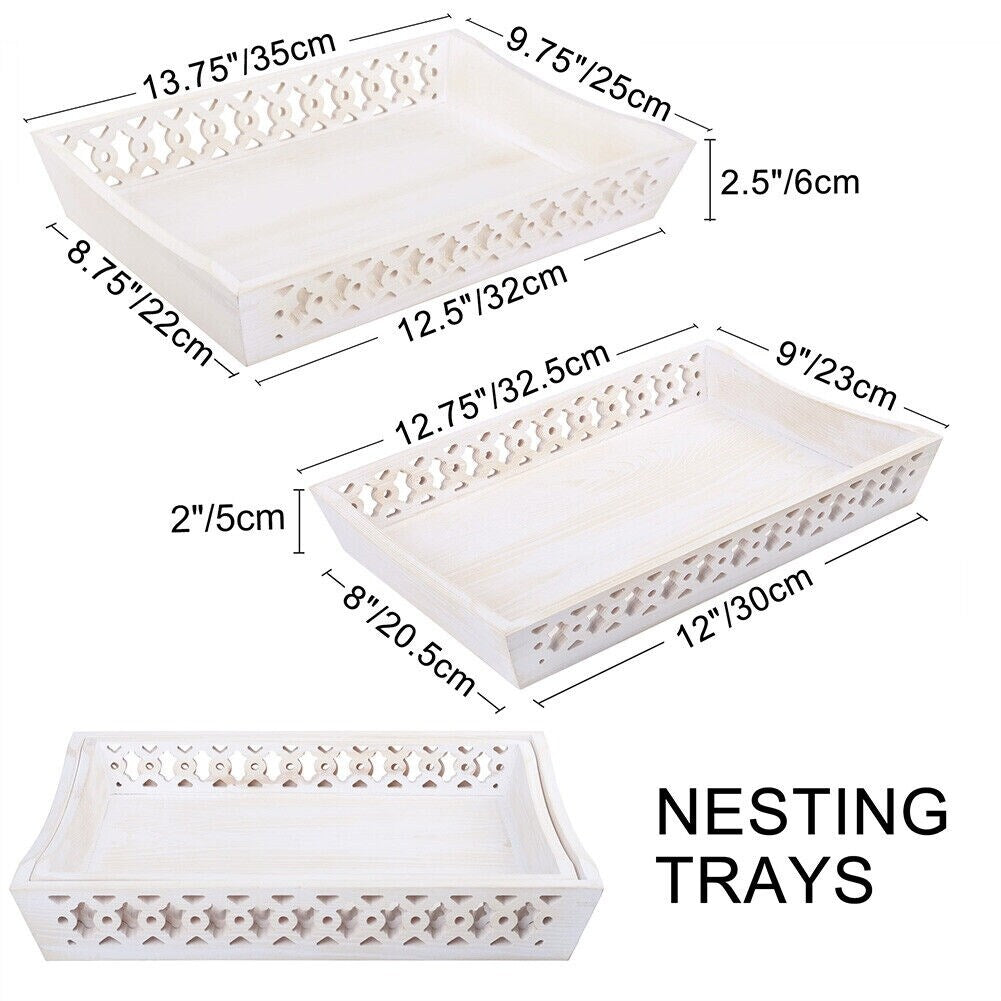 2-Pack Wood Decorative Nesting Serving Trays for Ottoman