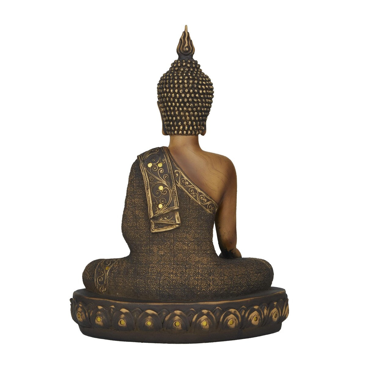 Polystone Buddha Meditating Decorative Sculpture with Engraved Carvings and Relief Detailing - Brown - Roche River Decor