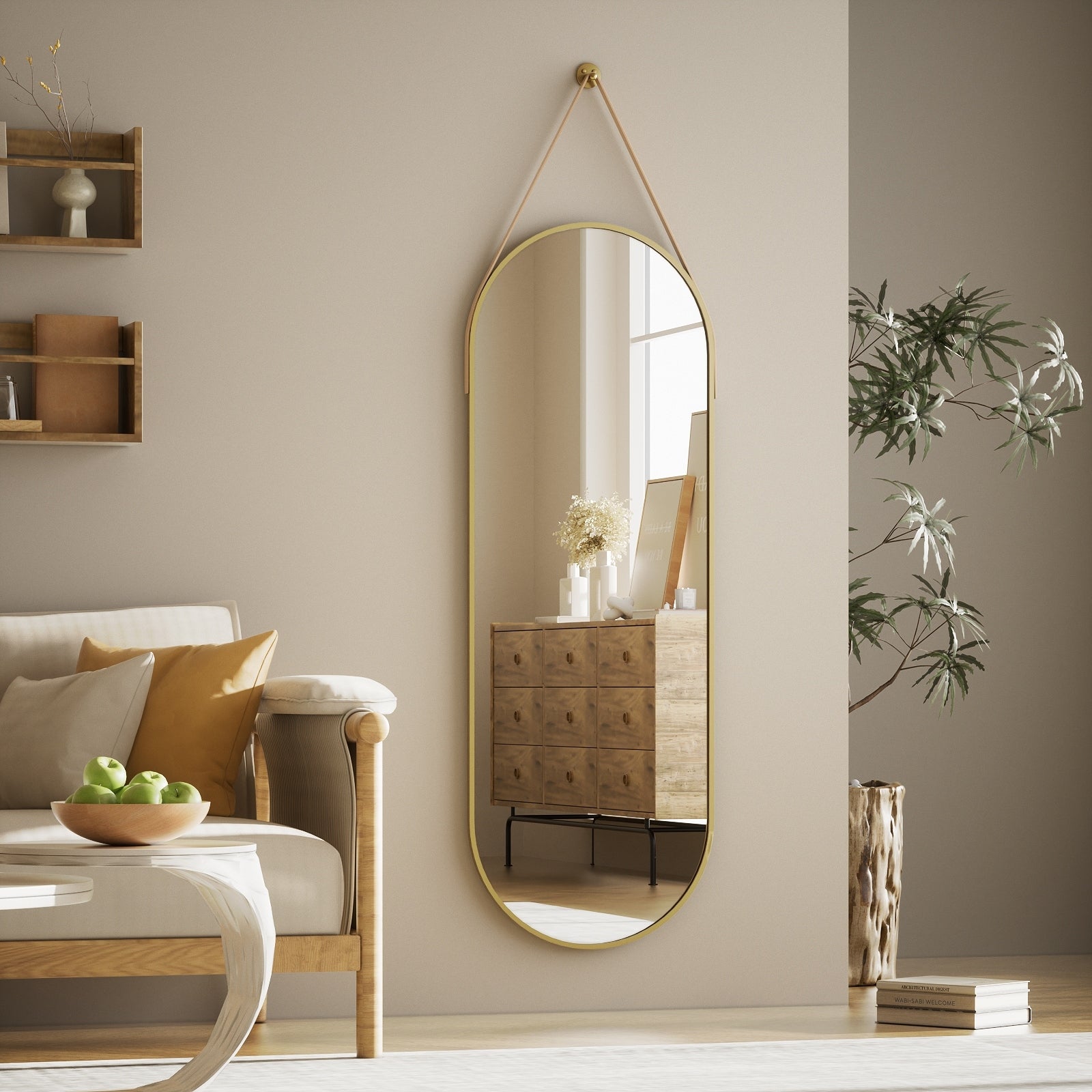 48 x 16 Full Length Hanging Wall Mirror with Leather Strap