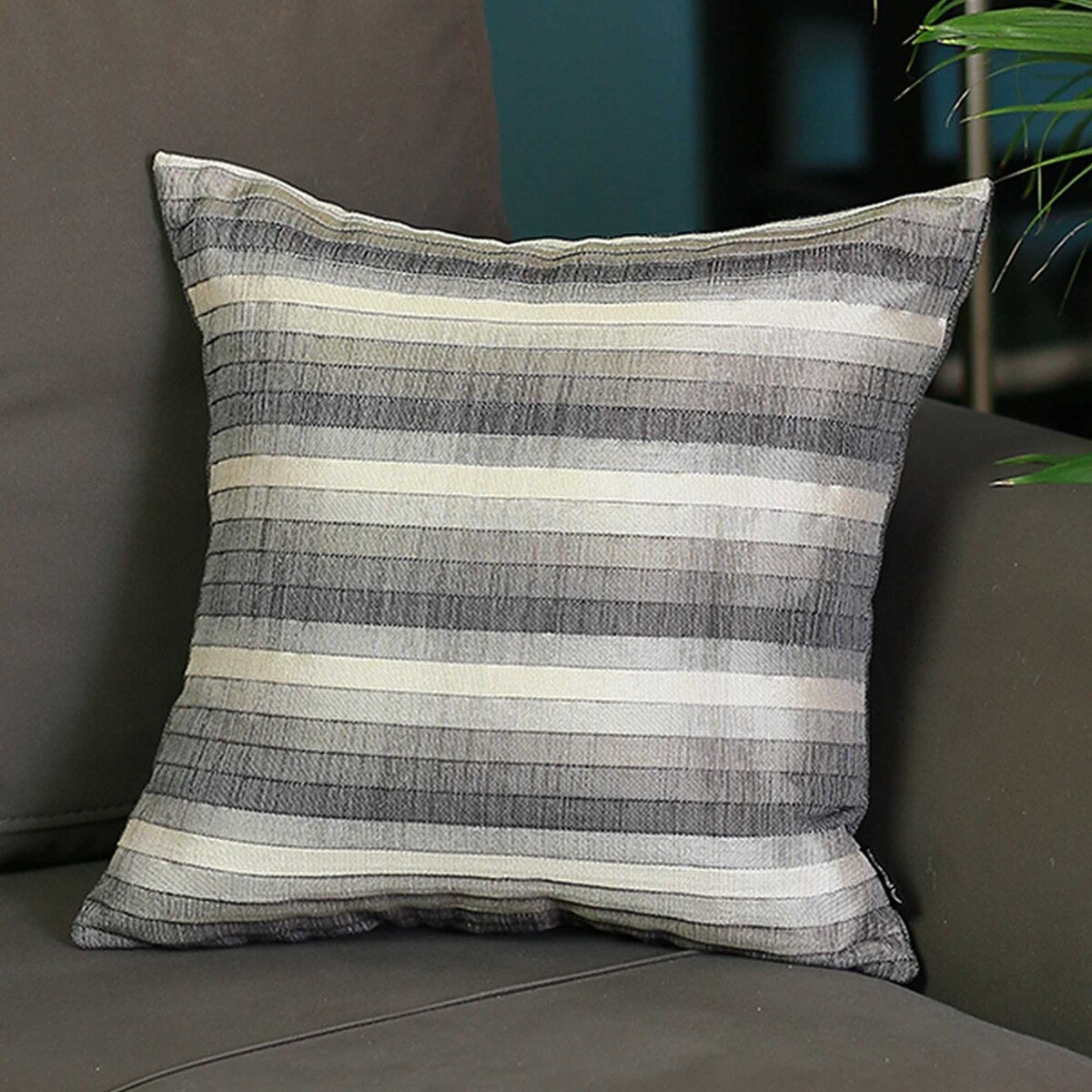 Gray Taupe and White Stripe Decorative Throw Pillow Cover