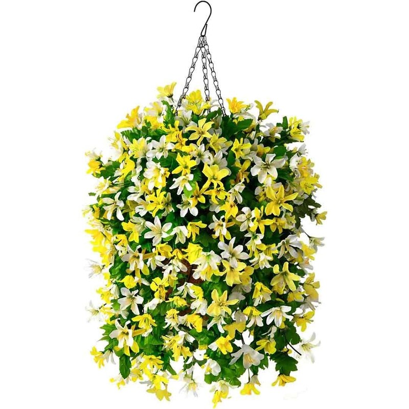 Artificial Hanging Flowers in Basket for Outdoor Spring Decoration,4pcs Faux Silk Violet Flower Bouquet UV Resistant