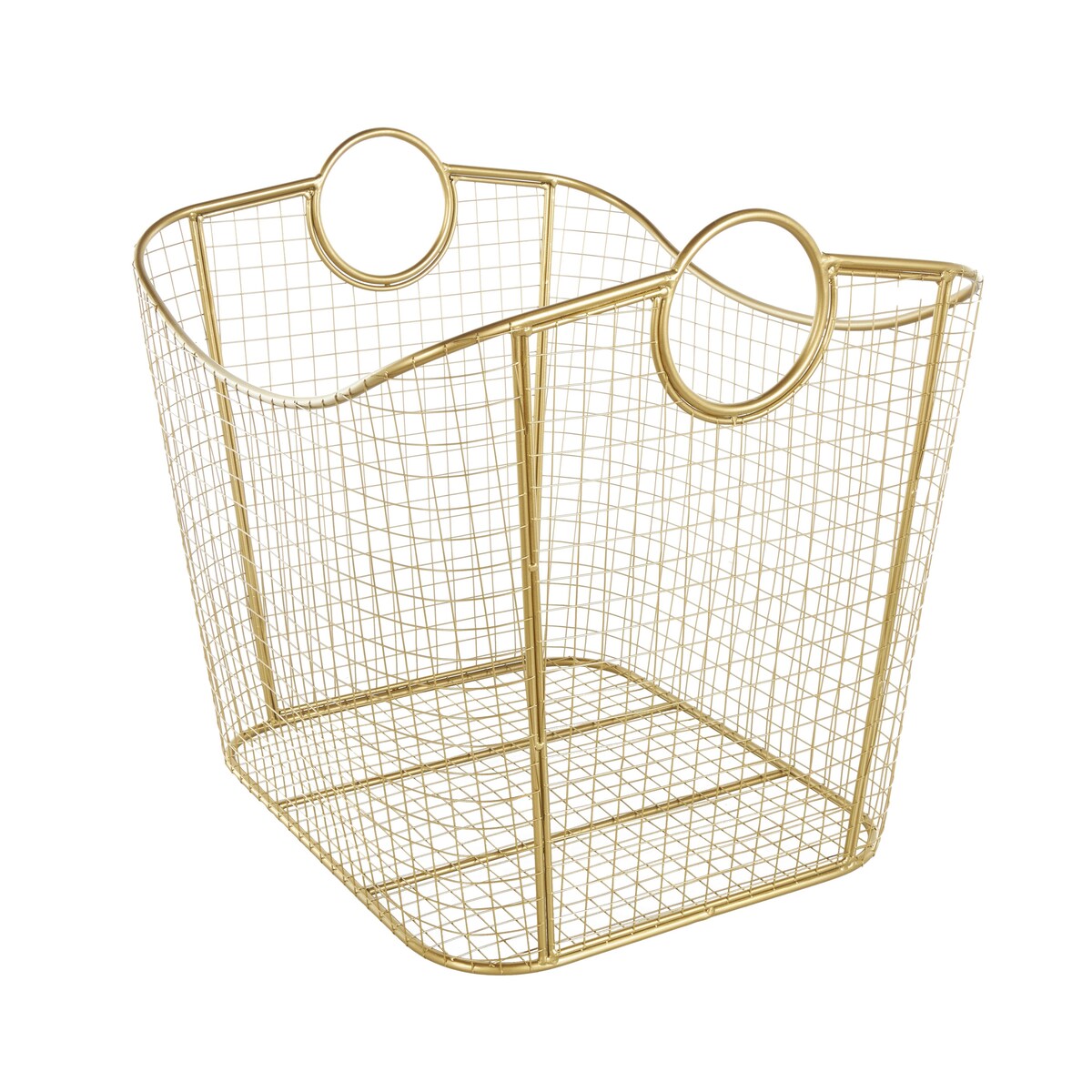 Metal Wire Grid Decorative and Functional Storage Basket with Curved Edges Ring Handles - Gold or Black - Roche River Decor