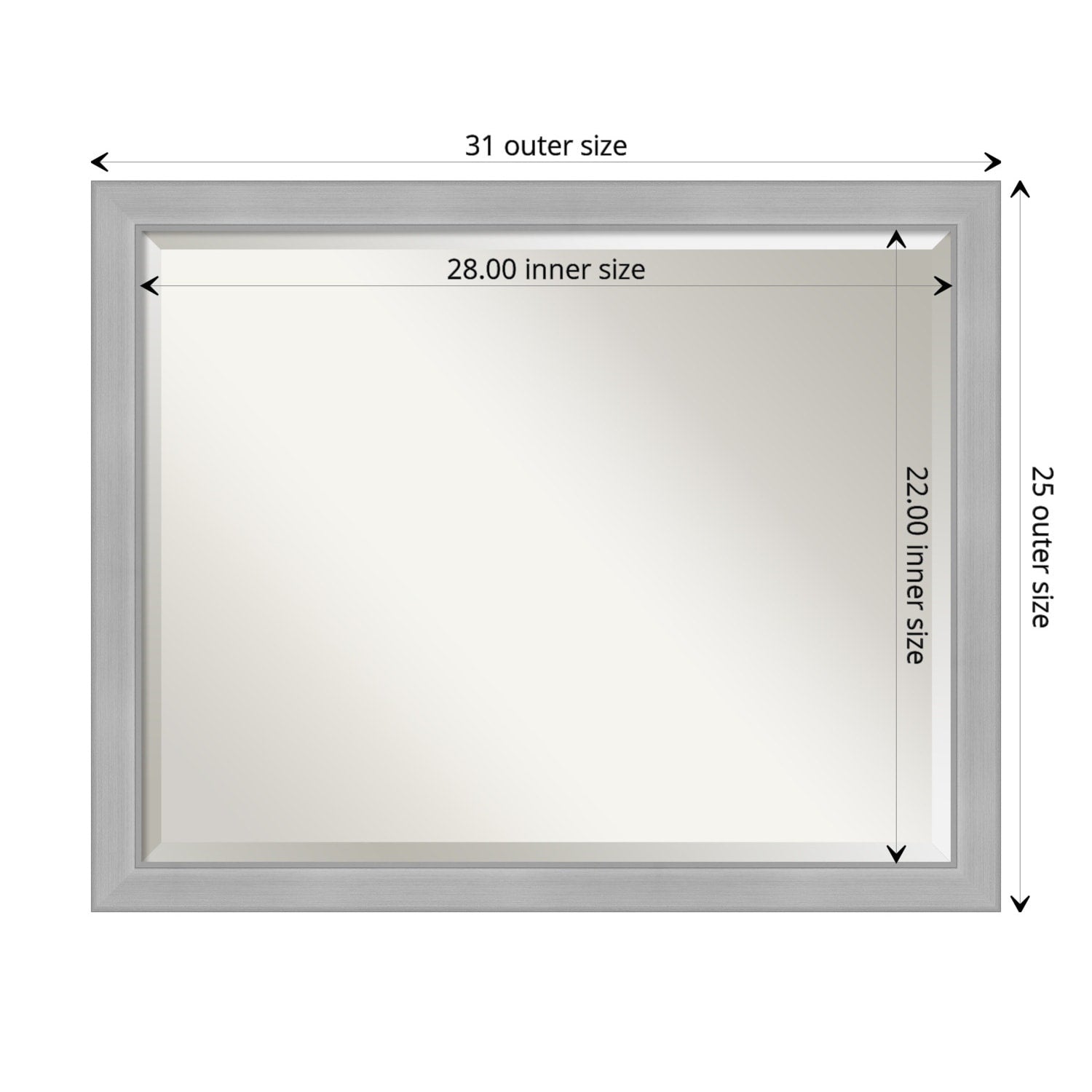 Beveled Bathroom Wall Mirror - Vista Brushed Nickel Frame