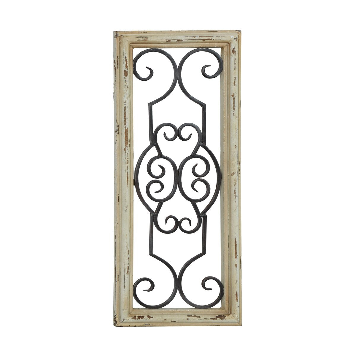 Wood Scroll Small Panel Home Wall Decor with Black Metal Scrollwork - White - Roche River Decor