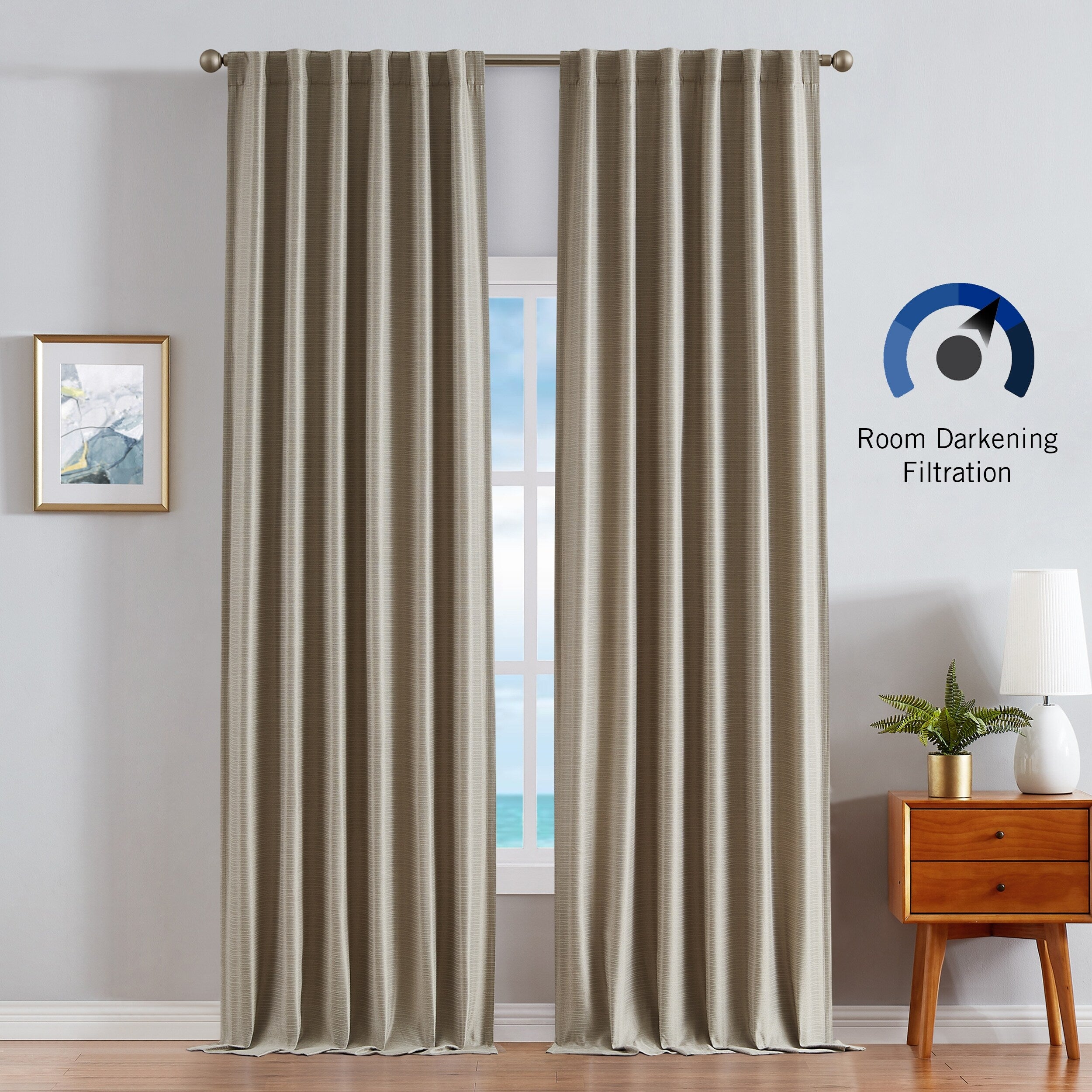 Nautica Robin Thermal Woven Room Darkening Back Tab Window Curtain Panel Pair