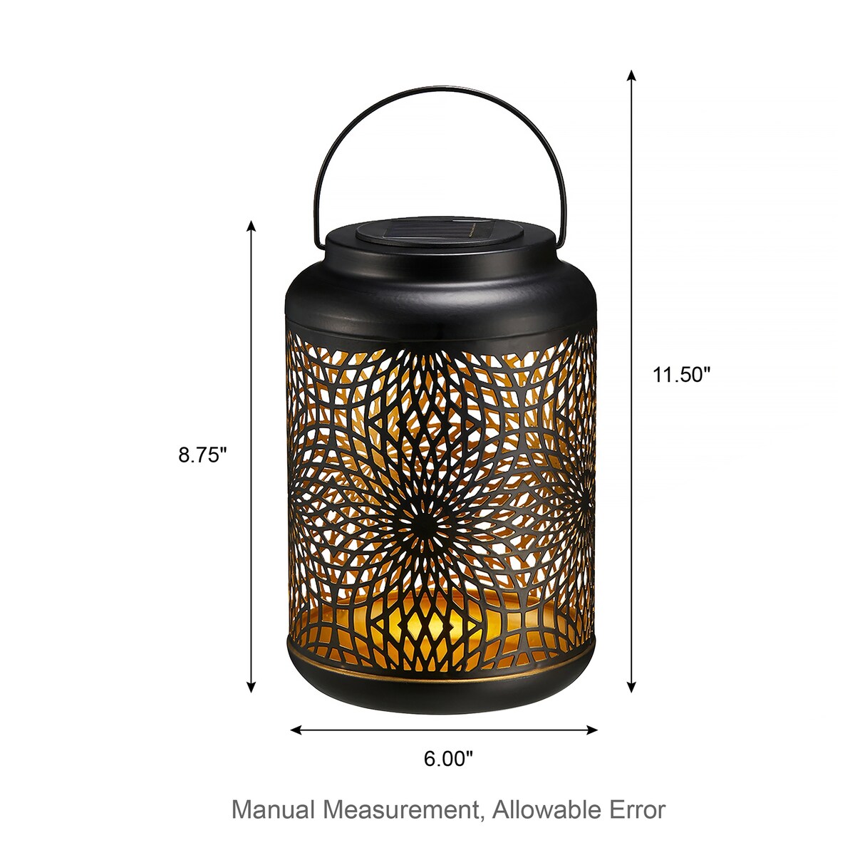 Glitzhome 8.75H Outdoor Metal Solar Hanging Lantern with LED lights