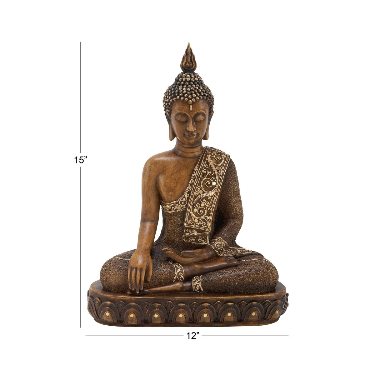 Polystone Buddha Meditating Decorative Sculpture with Engraved Carvings and Relief Detailing - Brown - Roche River Decor