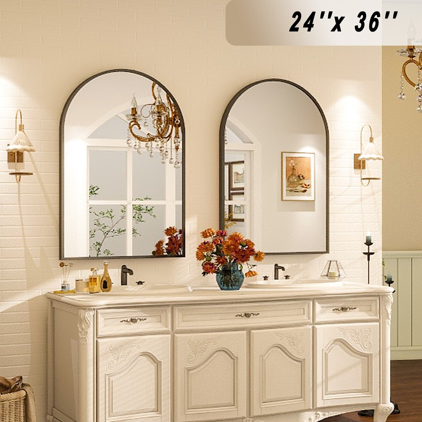 Bathroom Mirror Arch-Top Wall Mounted Decor Mirror