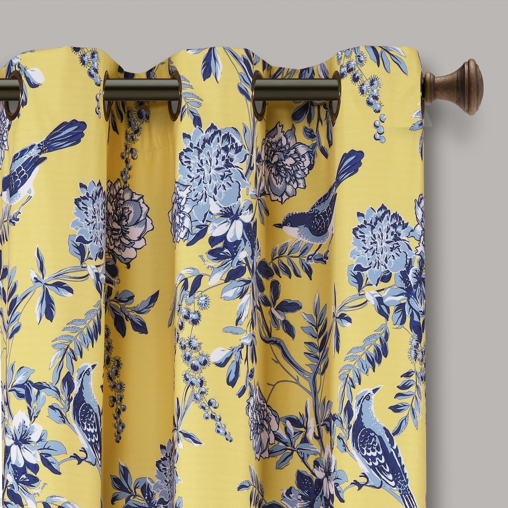 Lush Decor Farmhouse Bird And Flower Insulated Grommet Blackout Window Curtain Panel Pair