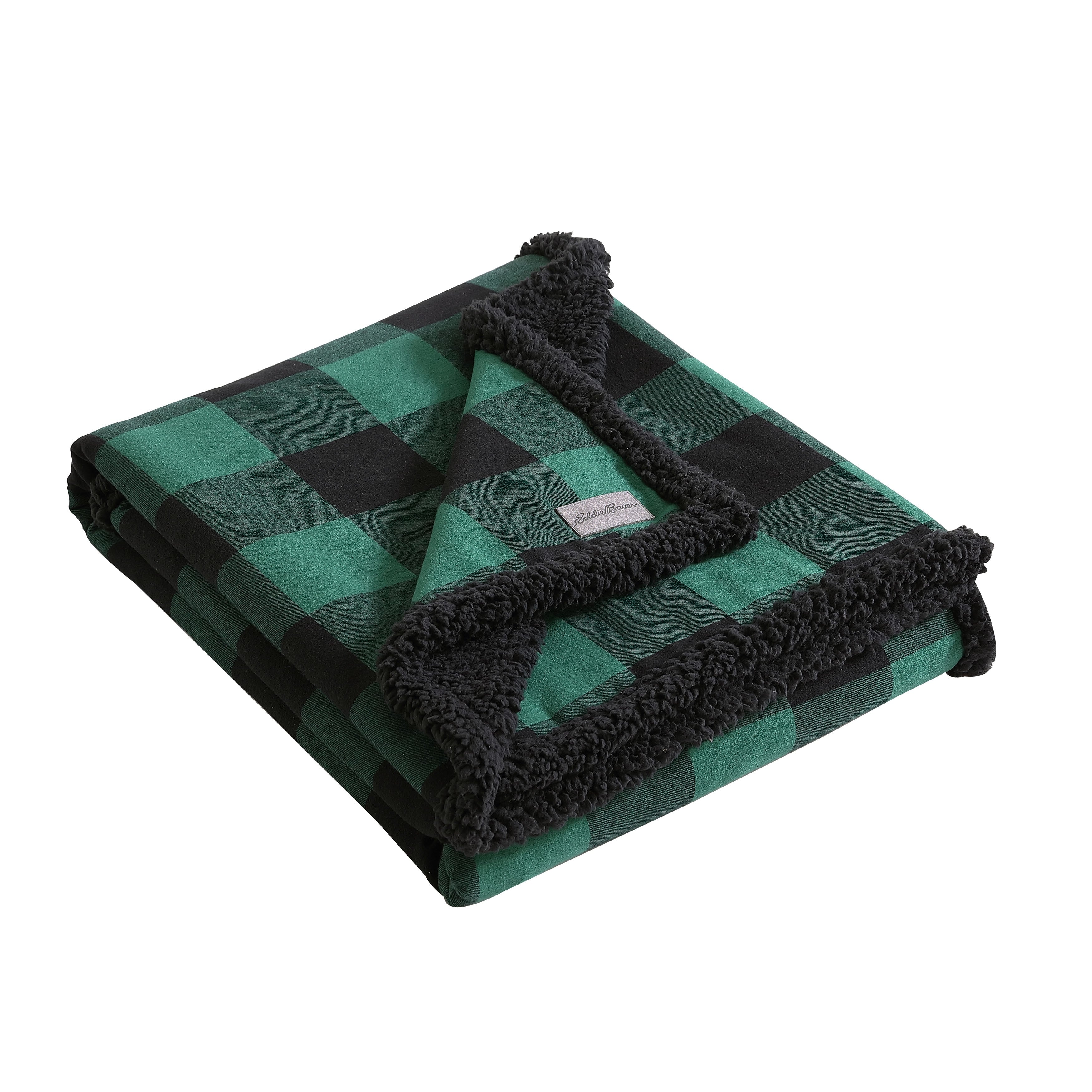 Eddie Bauer Cotton Flannel/Shearling Reverse Throw Blanket