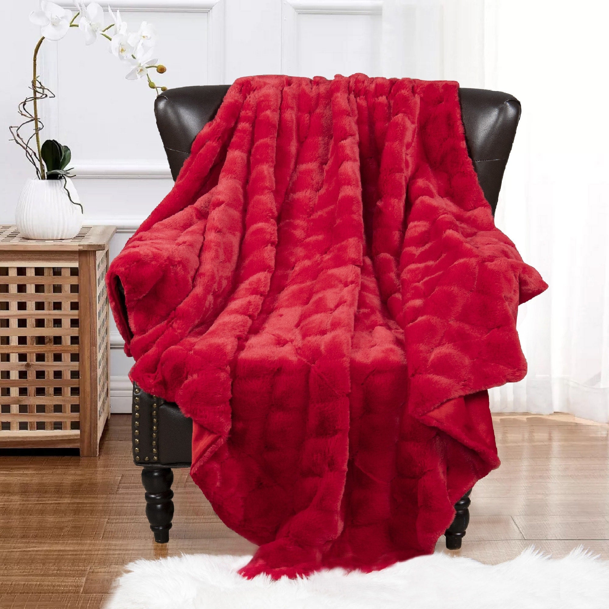 Christmas jacquard imitative rabbit fauxfur throw 50x60