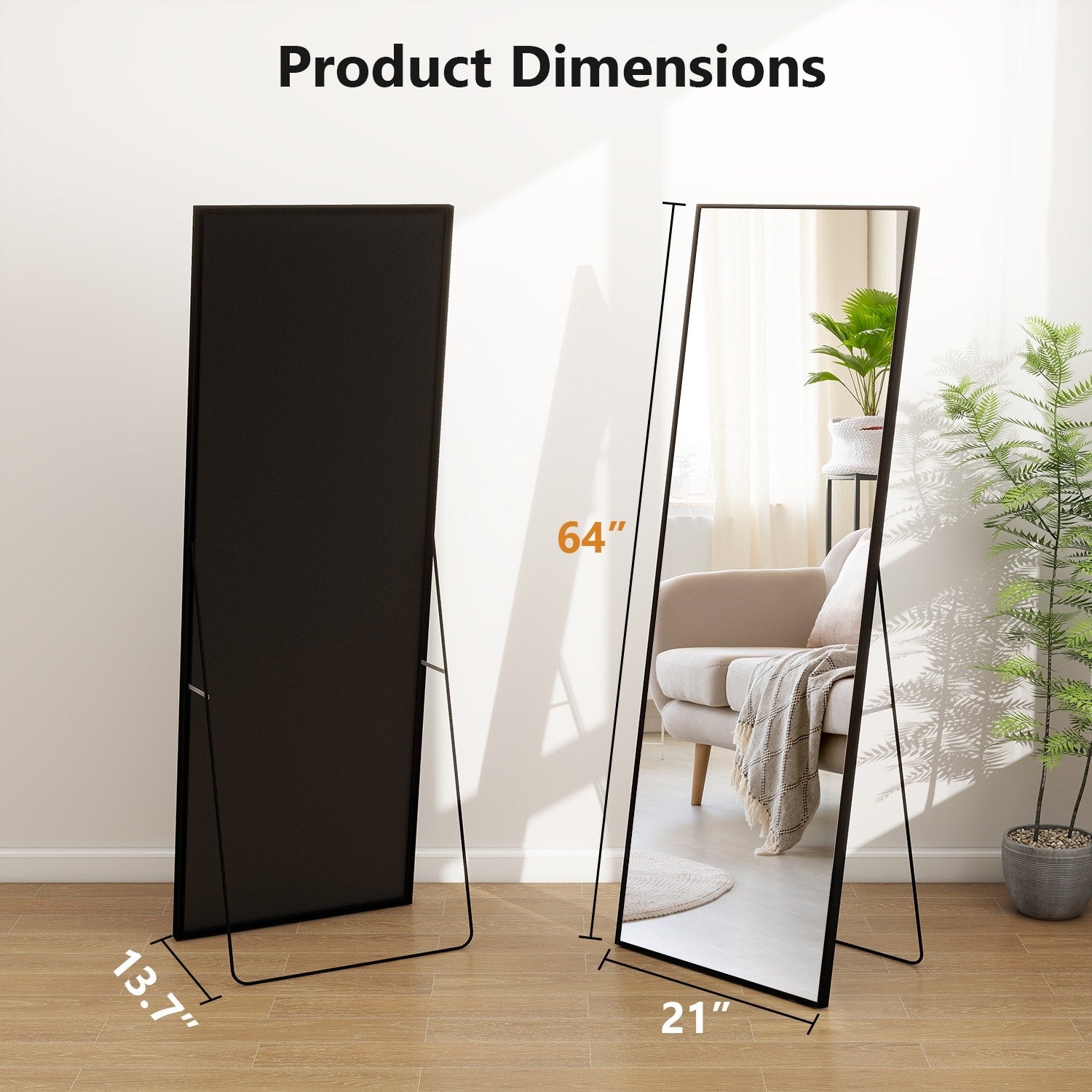 Full Length Mirror Standing Rectangle Black Frame Floor Mirrors Body Dressing Wall-Mounted Mirror