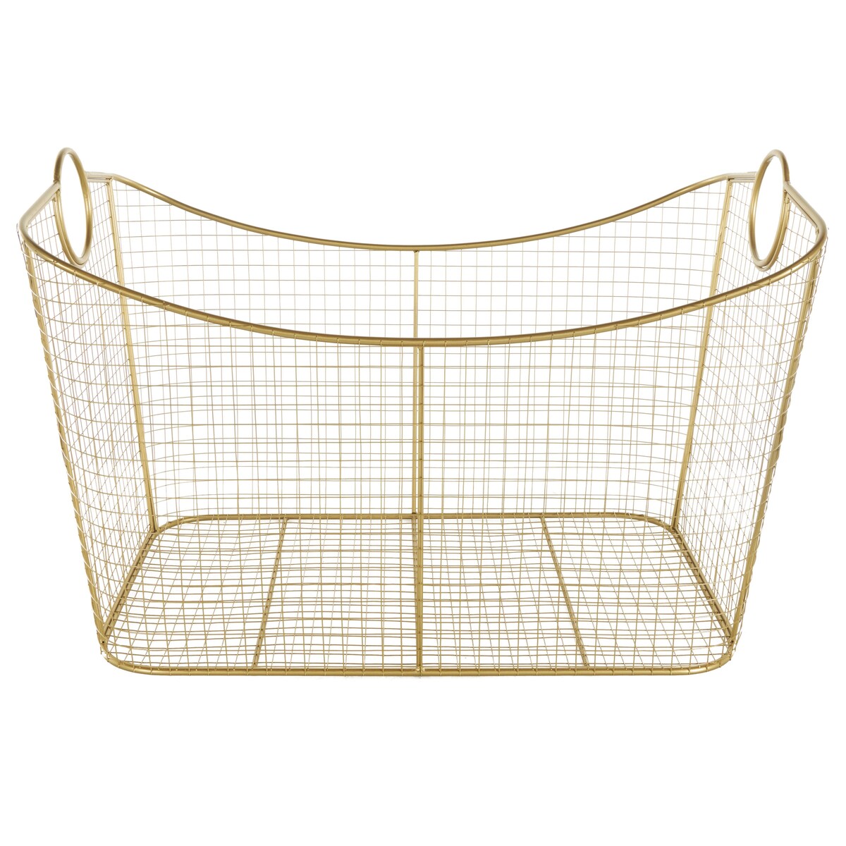 Metal Wire Grid Decorative and Functional Storage Basket with Curved Edges Ring Handles - Gold or Black - Roche River Decor