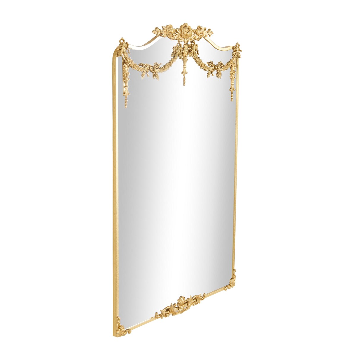 Metal Floral Room Wall Mirror with Floral Embellishments - Gold - Roche River Decor