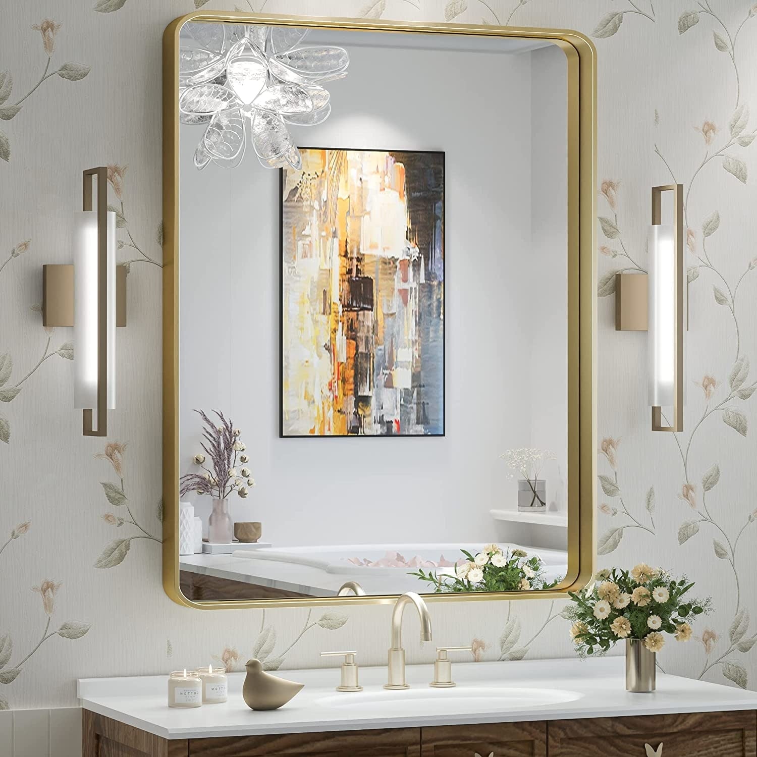 TokeShimi Modern Metal Frame Bathroom Vanity Wall Mirror