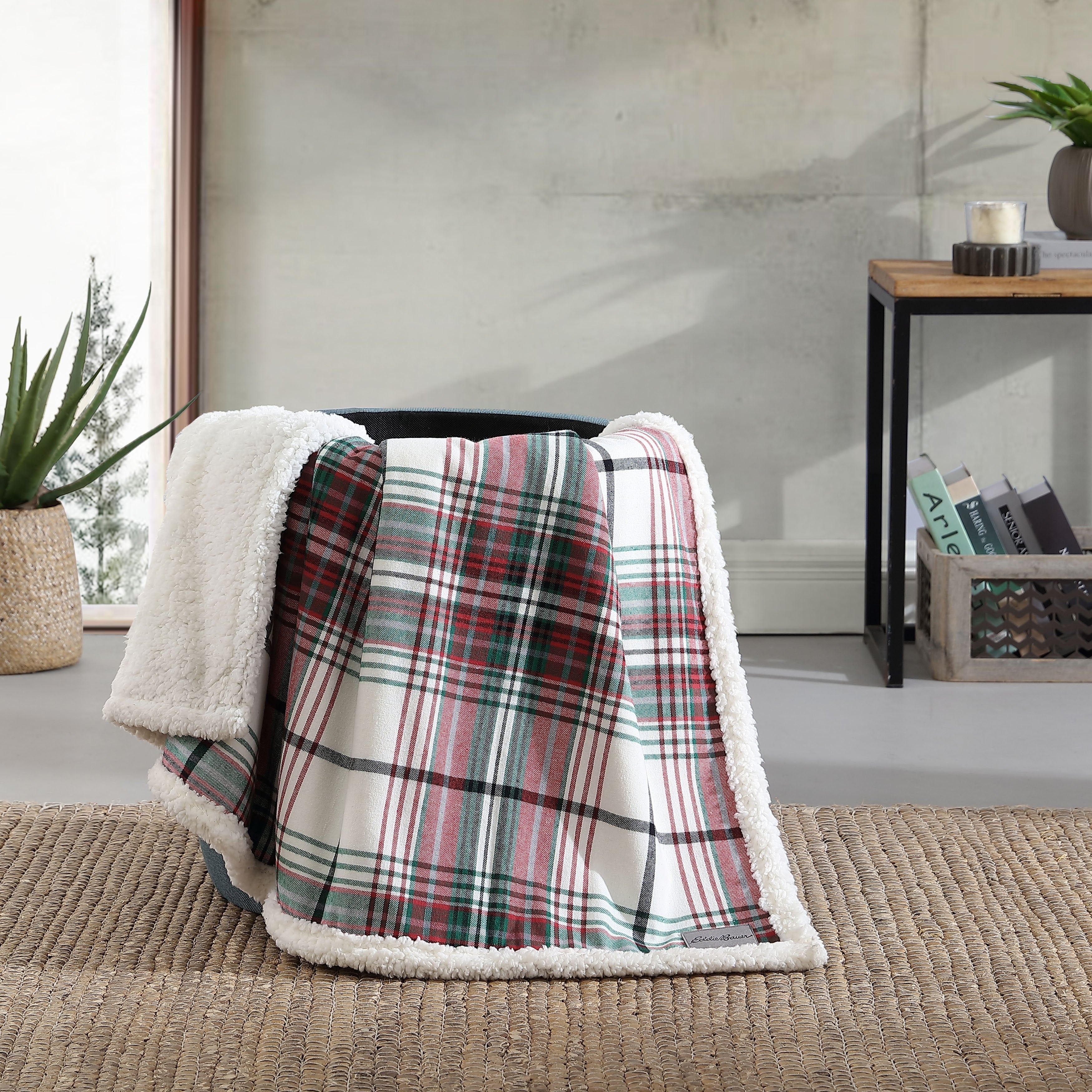 Eddie Bauer Cotton Flannel/Shearling Reverse Throw Blanket