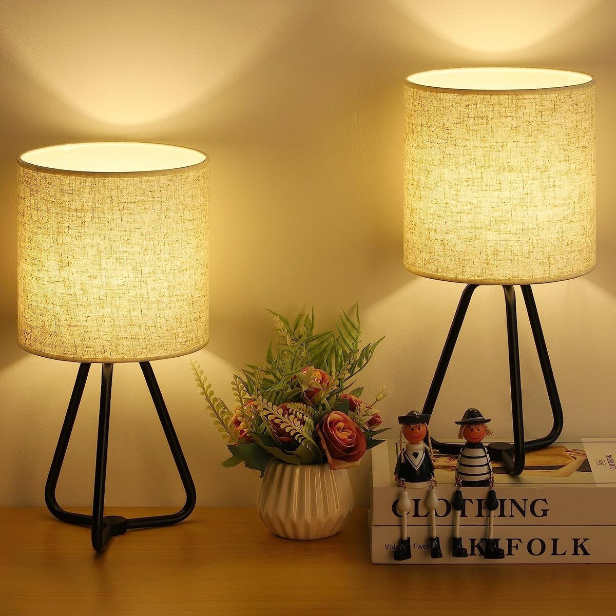 Set of 2 Cute Modern Bedside Nightstand Lamps for Living Room Bedroom