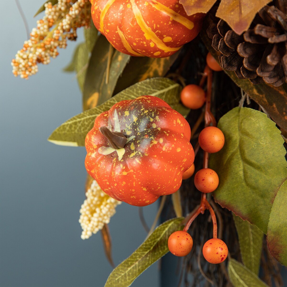 Glitzhome Fall Pumpkin Leaf Pine Cones Floral Swag Wreath