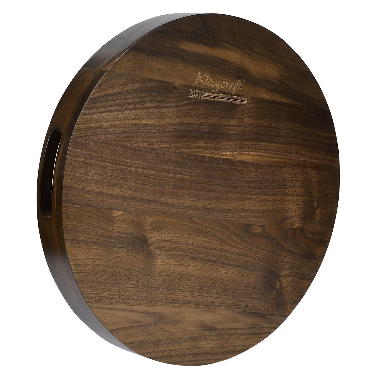 Round Black Walnut Wood Serving Tray Ottoman Tray with Handles