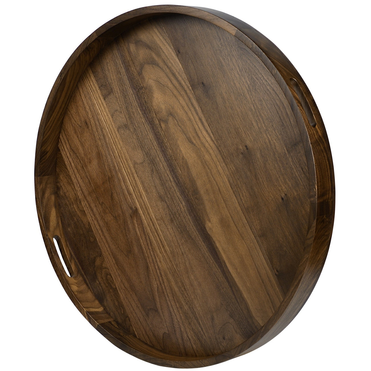 Round Black Walnut Wood Serving Tray Ottoman Tray with Handles