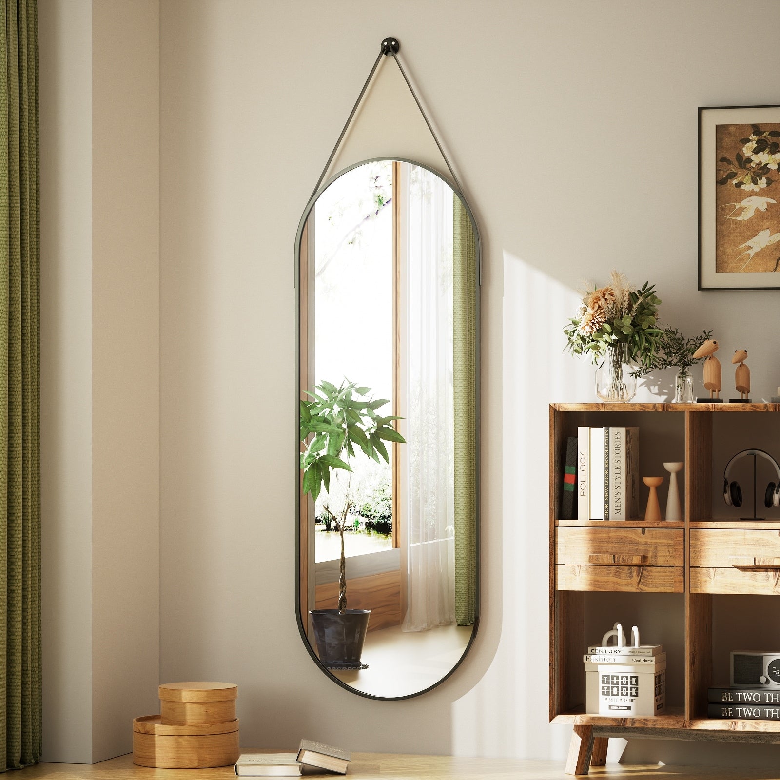 48 x 16 Full Length Hanging Wall Mirror with Leather Strap