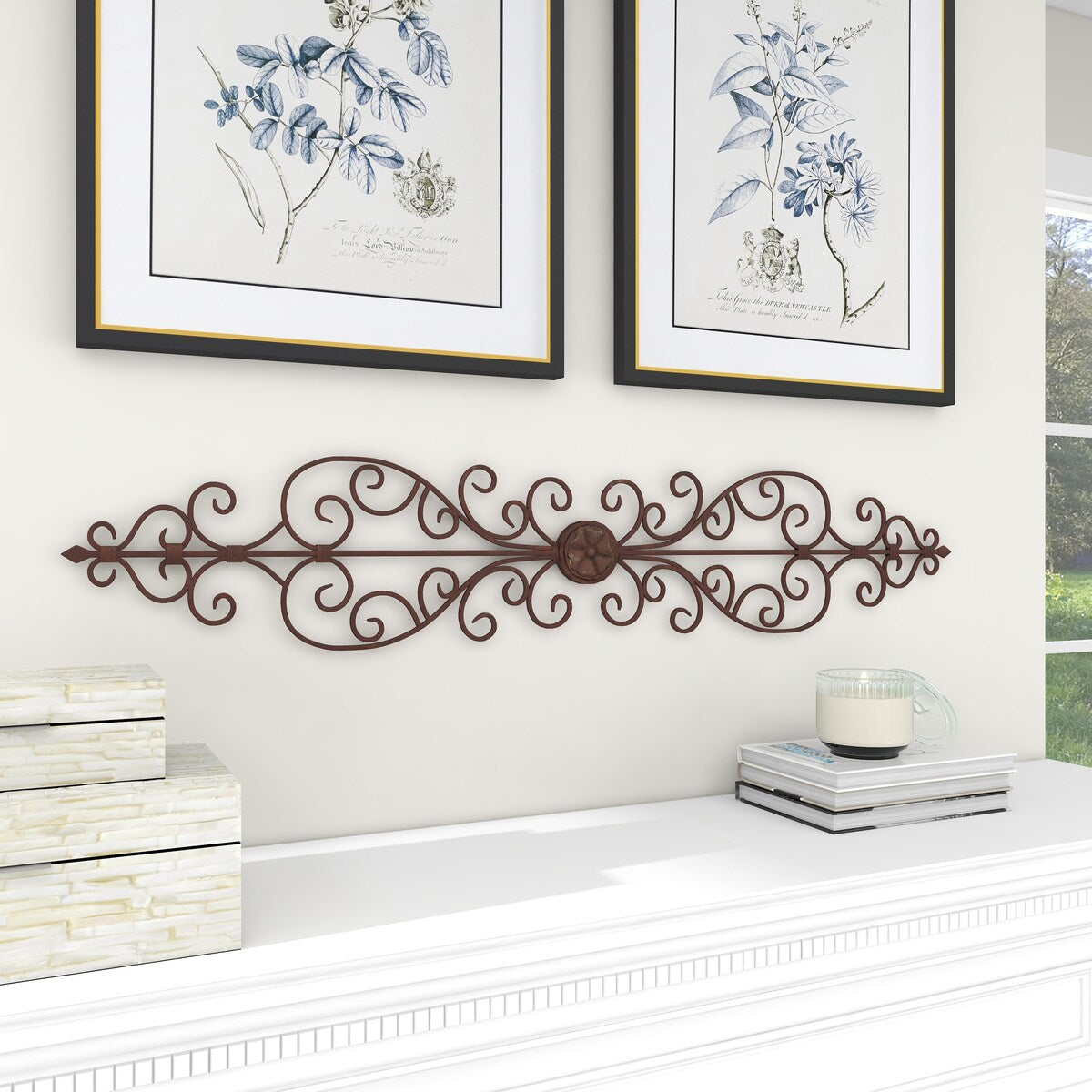 Metal Scroll Long Slim Home Wall Decor - Brown - Roche River Decor