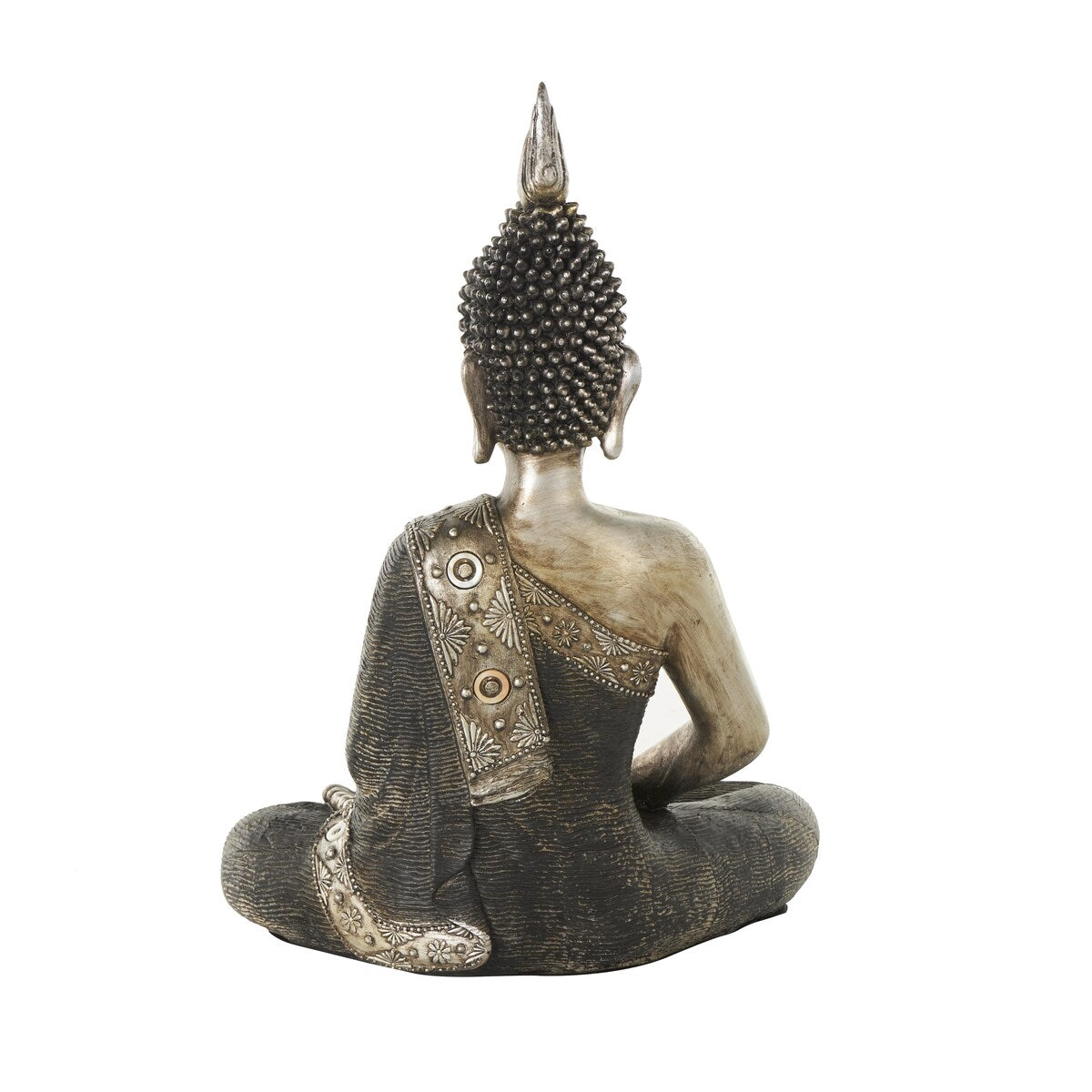 Polystone Buddha Meditating Decorative Sculpture with Engraved Carvings and Relief Detailing - Brass - Roche River Decor