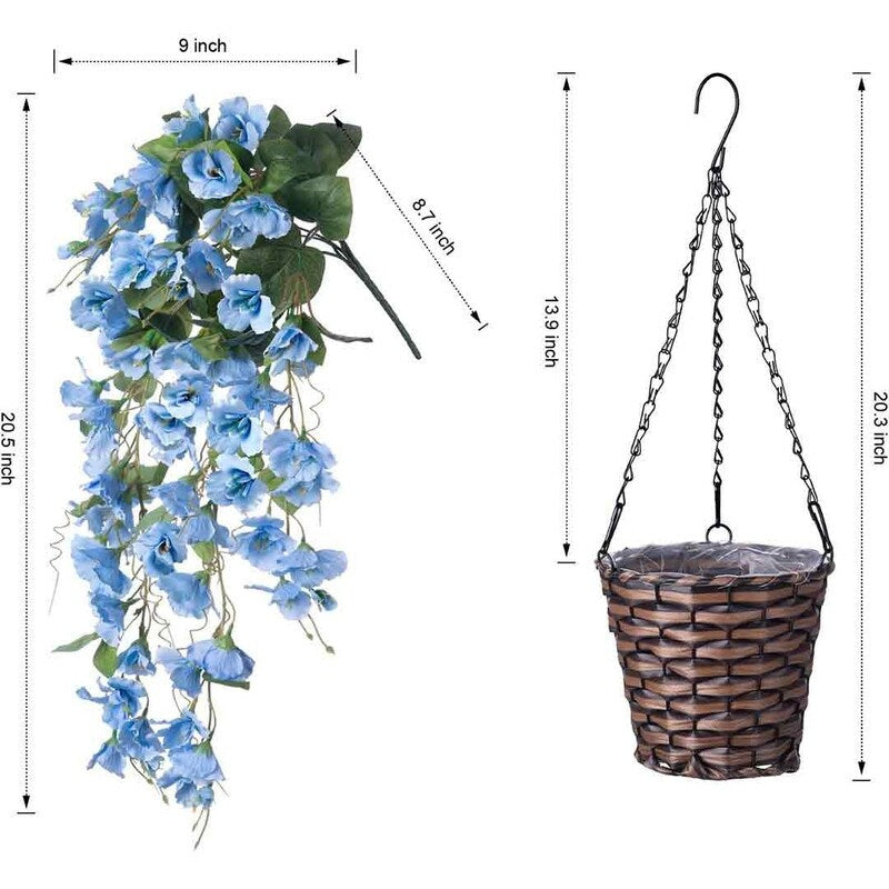 Artificial Faux Hanging Flowers Plants Baskets for Spring Outdoor Outside Decoration, Fake White Silk Long Stems Vines Hibiscus