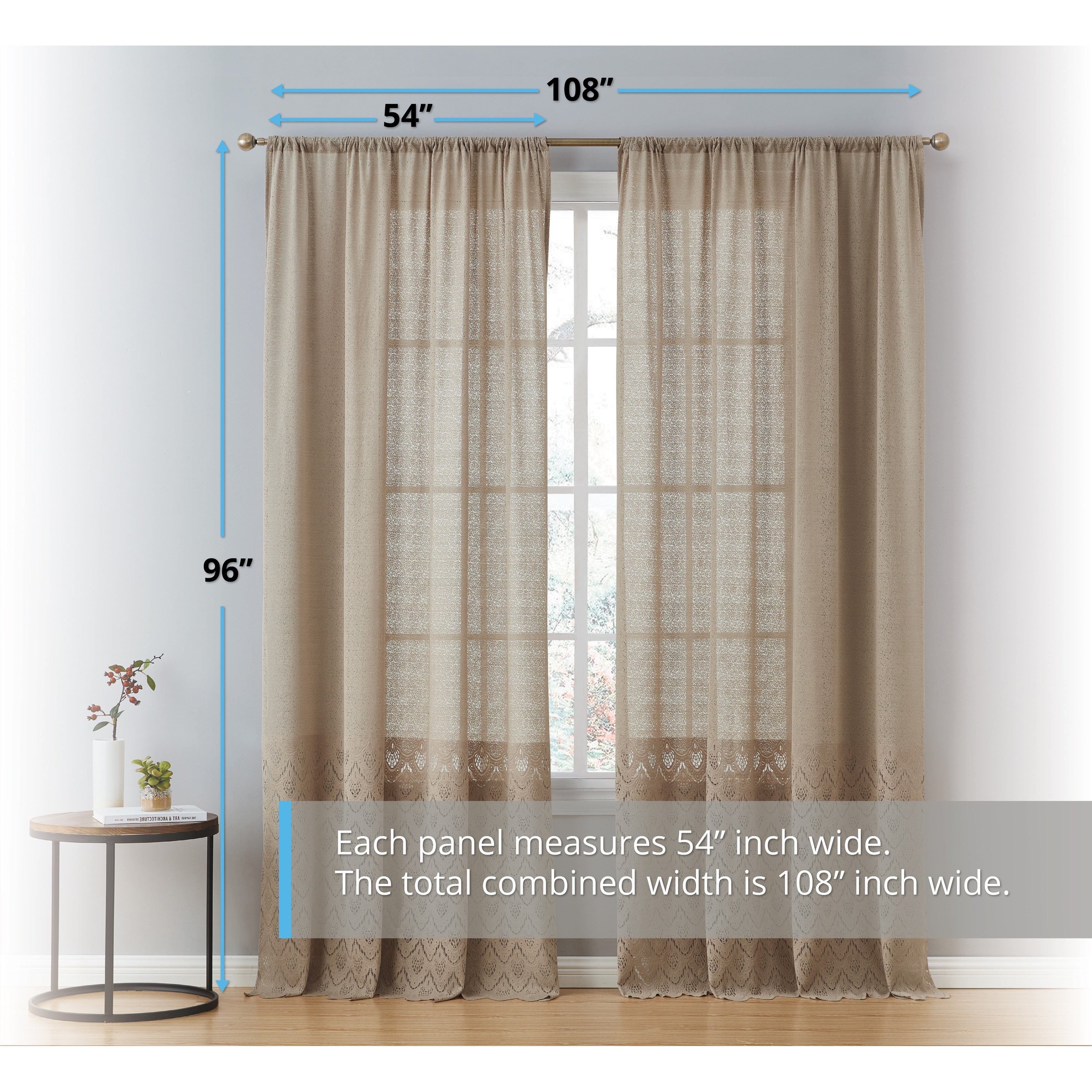 HLC.me Monaco Premium Soft Decorative Ombre Lace Semi Sheer Light Filtering Rod Pocket Window Curtain Panels - Set of 2